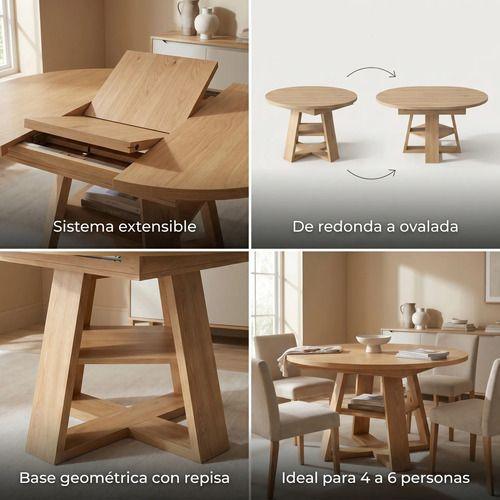 Mesa Comedor Isidora Extendible 110-150cm Con Almacenamiento Marrón Claro-3