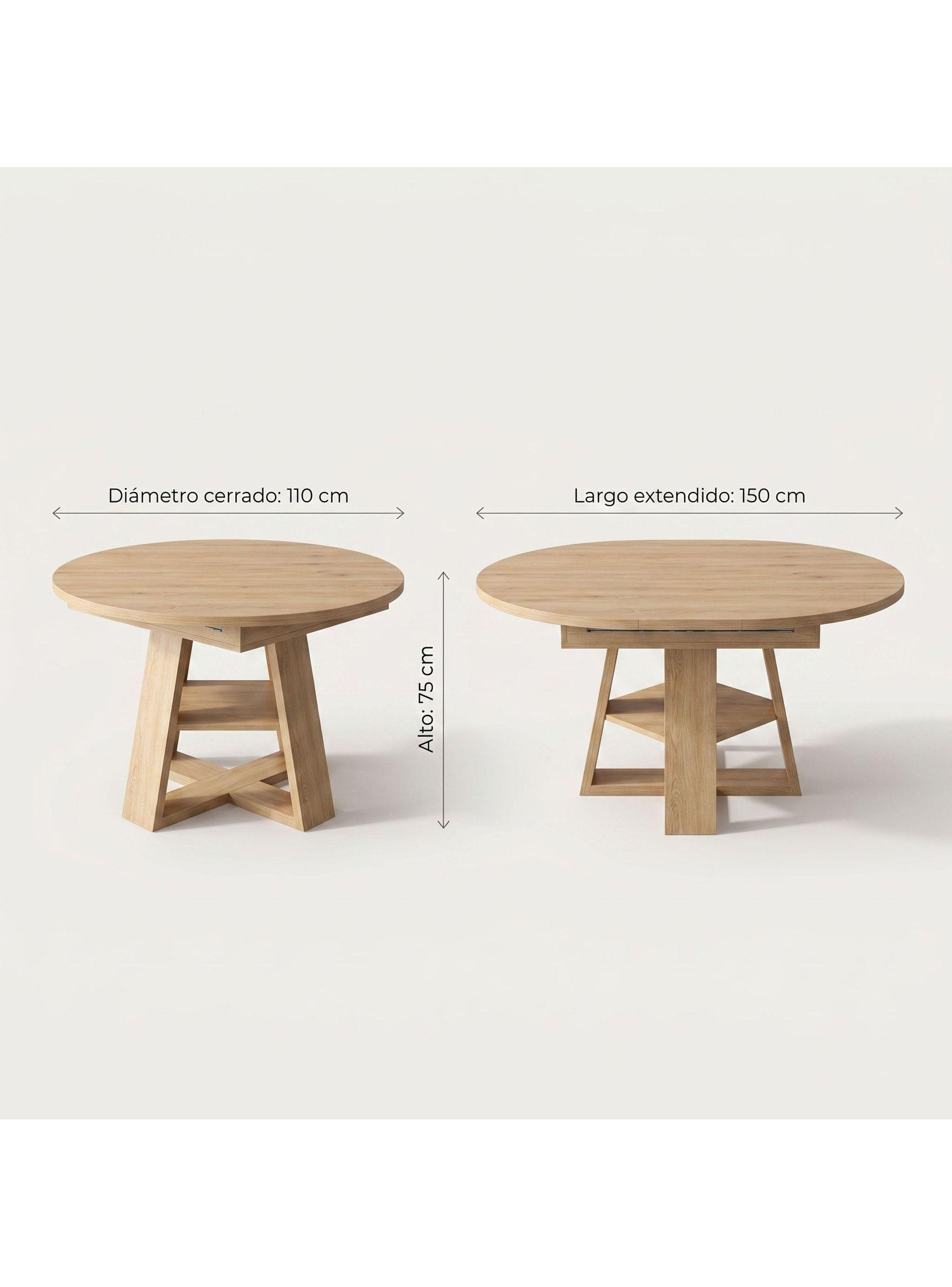 Mesa Comedor Isidora Extendible 110-150cm Con Almacenamiento Marrón Claro-2