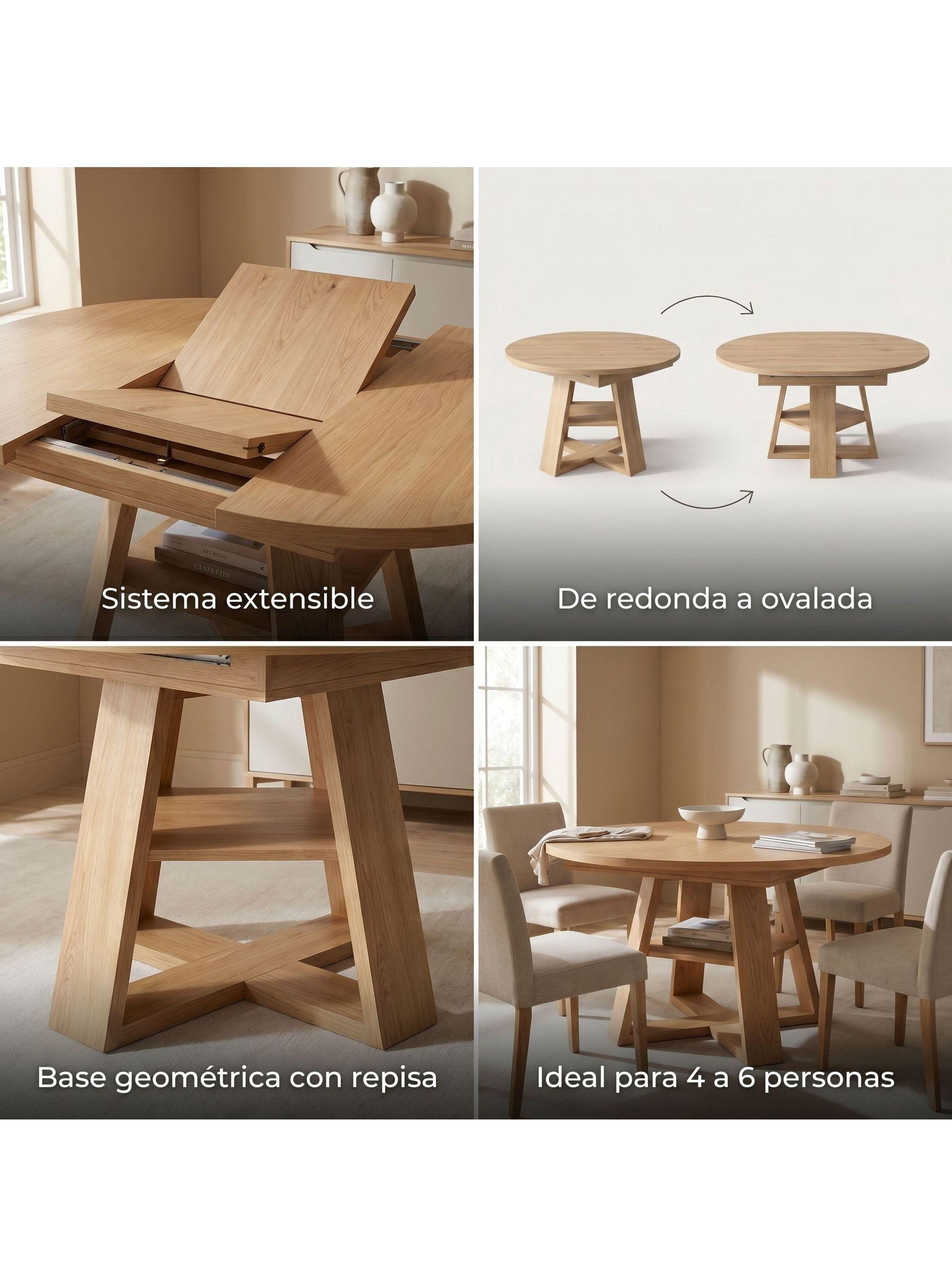 Mesa Comedor Isidora Extendible 110-150cm Con Almacenamiento Marrón Claro-3