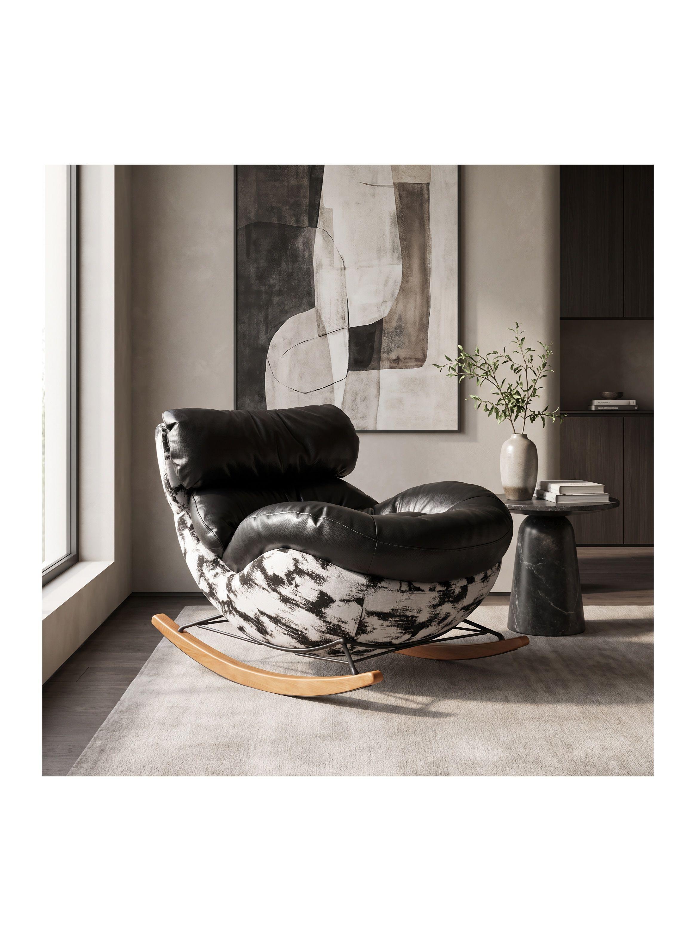 Sillón Alessia Mecedor Silla Mecedora Sitial Individual Negro Liso-0