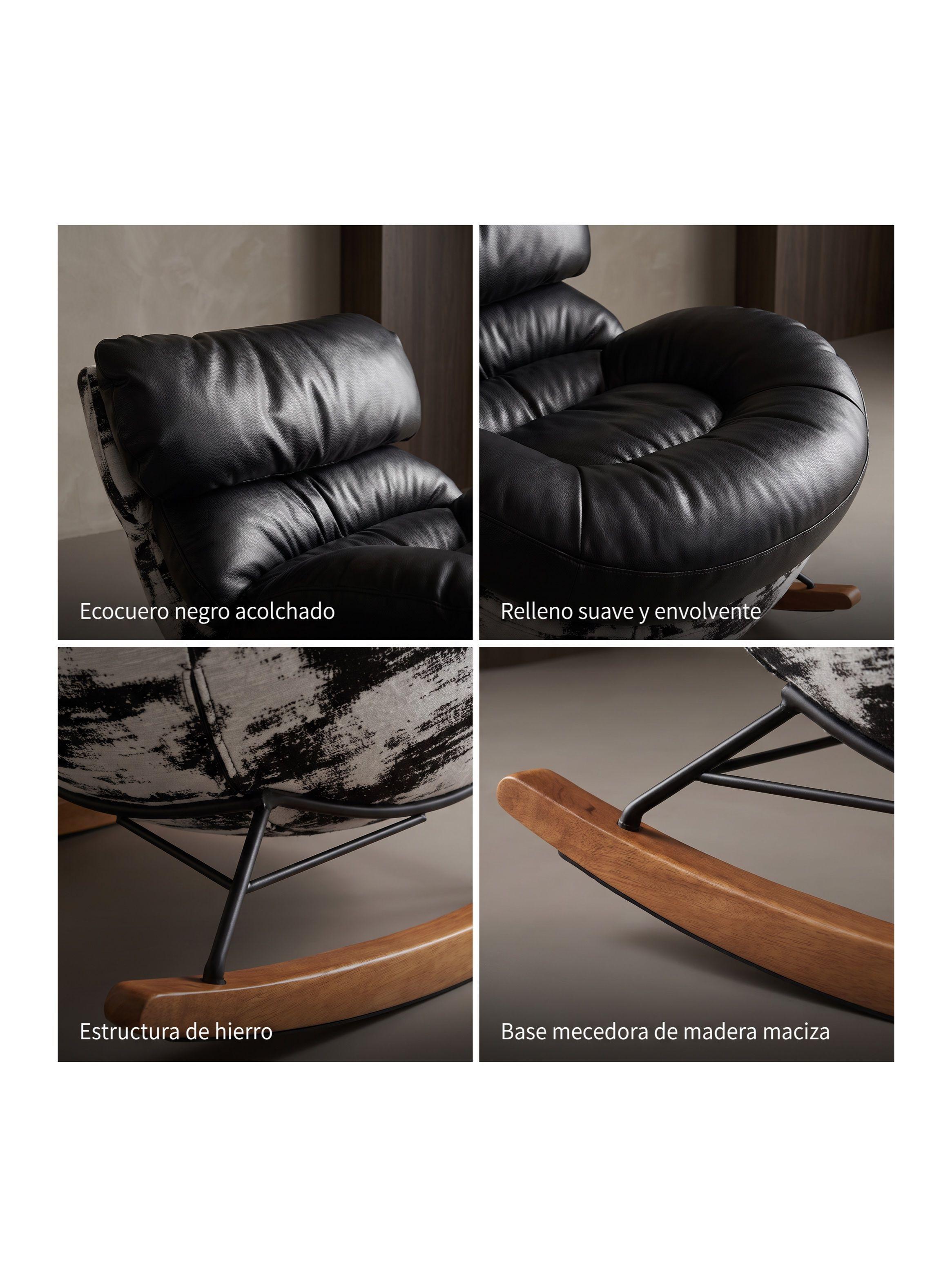 Sillón Alessia Mecedor Silla Mecedora Sitial Individual Negro Liso-3