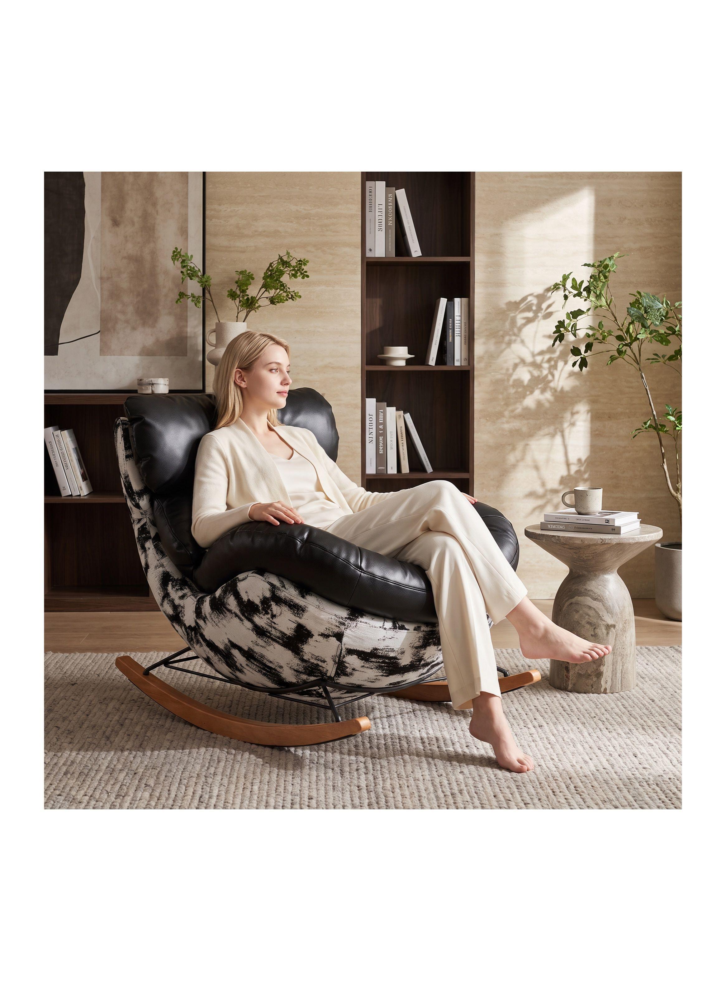 Sillón Alessia Mecedor Silla Mecedora Sitial Individual Negro Liso-5