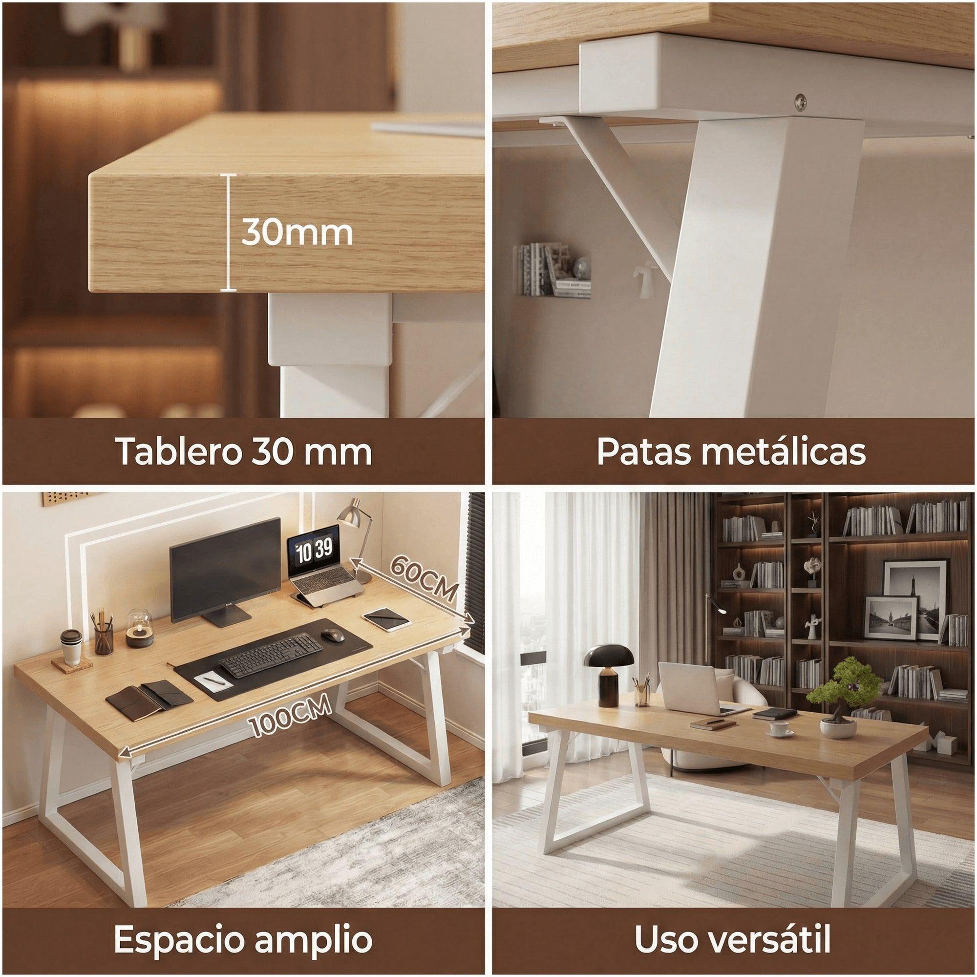 Escritorio Pata Metal Oficina 140x60x75cm Gruesa 30mm-3