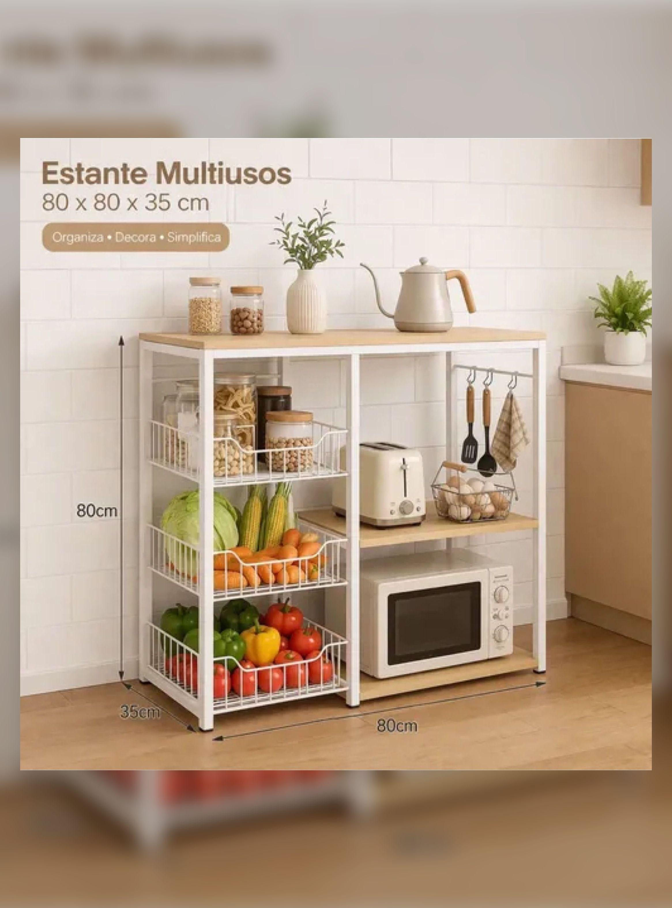Estante Para Cocina Porta Microonda 80x80x35cm Multiuso Blanco-3