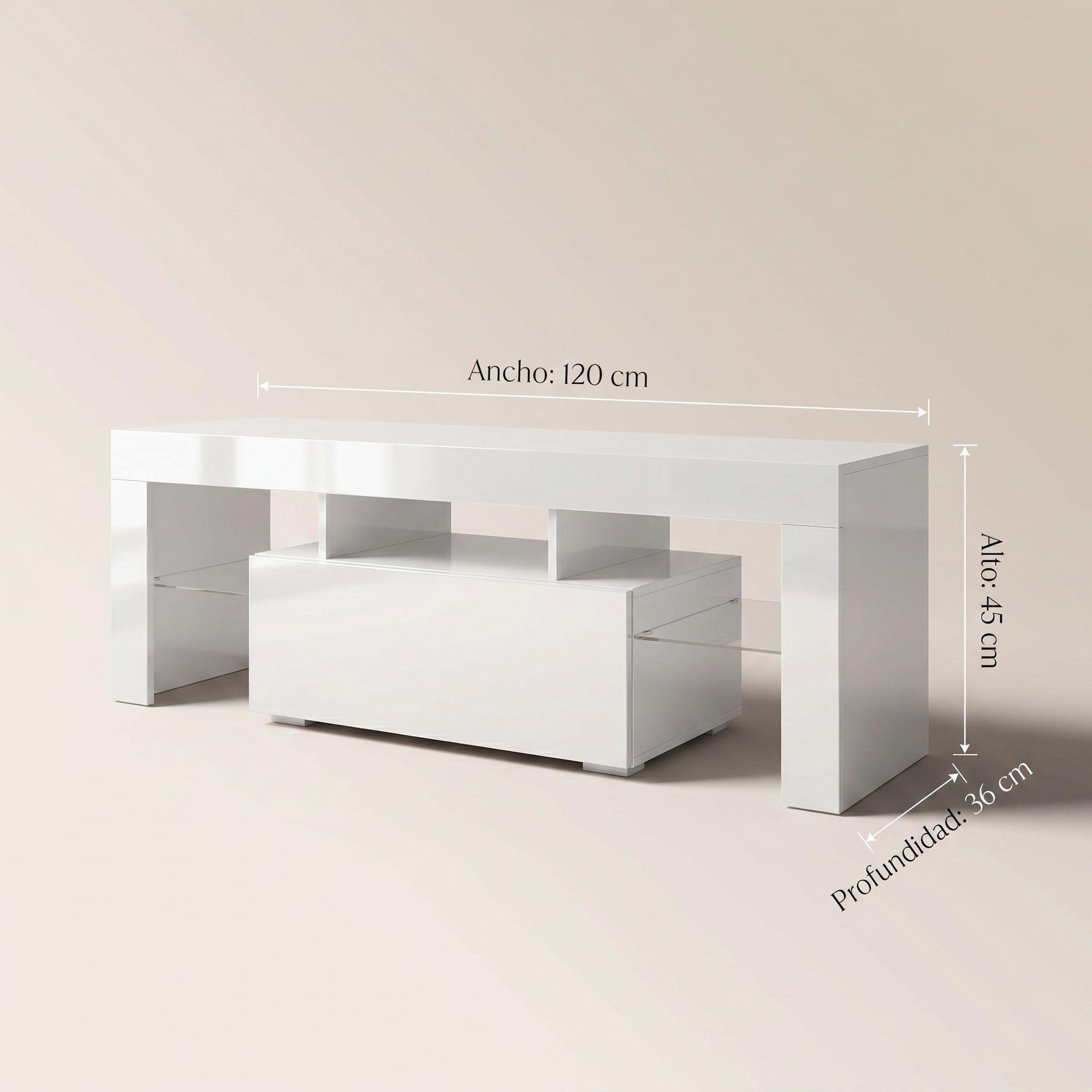 Rack Tv 120x36x45cm 2 Tiras Con Luz Variable Diseño Eeuu Color Blanco-2