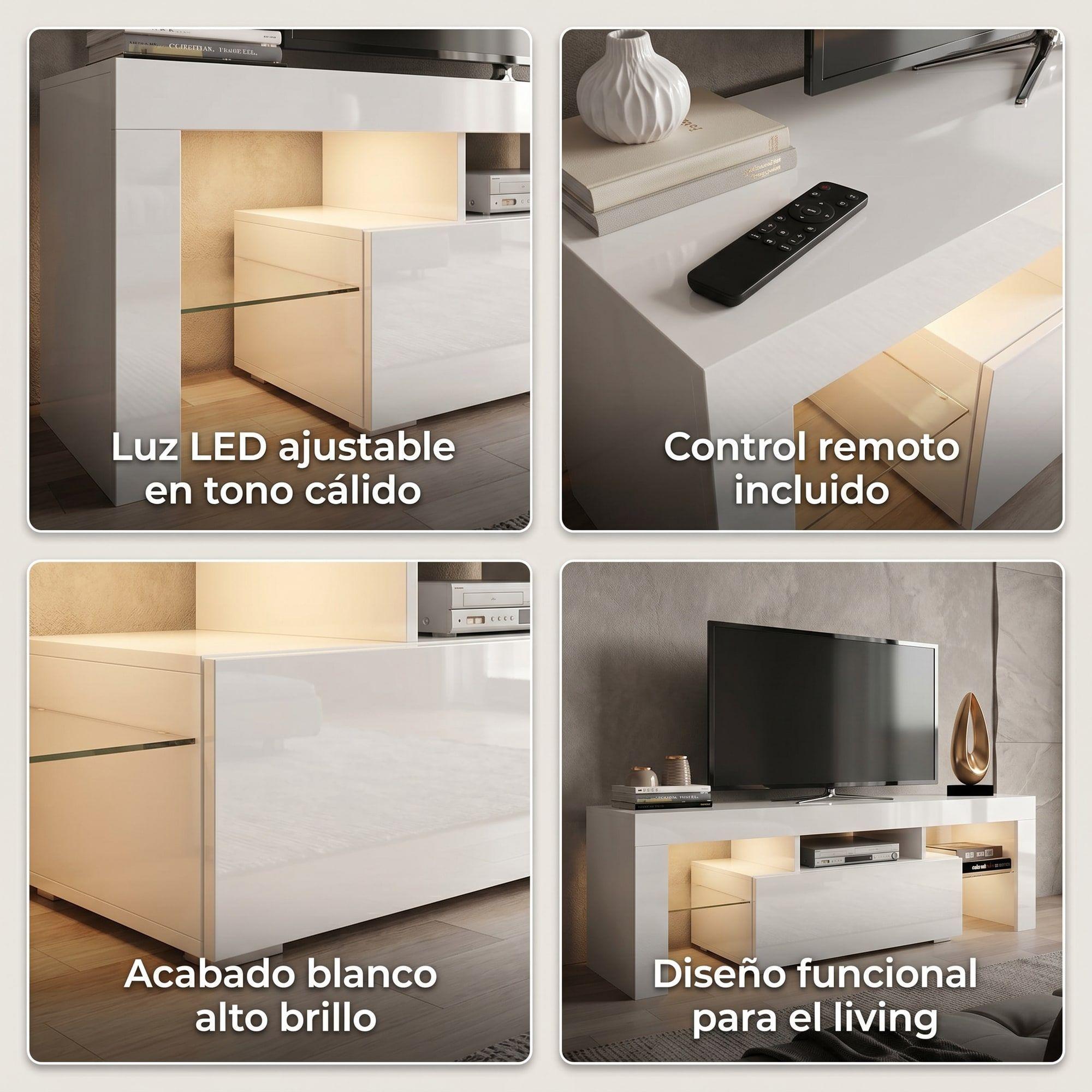 Rack Tv 120x36x45cm 2 Tiras Con Luz Variable Diseño Eeuu Color Blanco-3