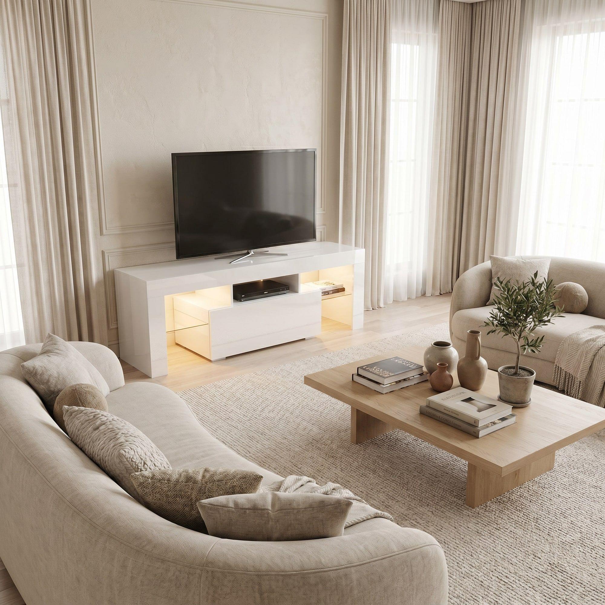 Rack Tv 120x36x45cm 2 Tiras Con Luz Variable Diseño Eeuu Color Blanco-5