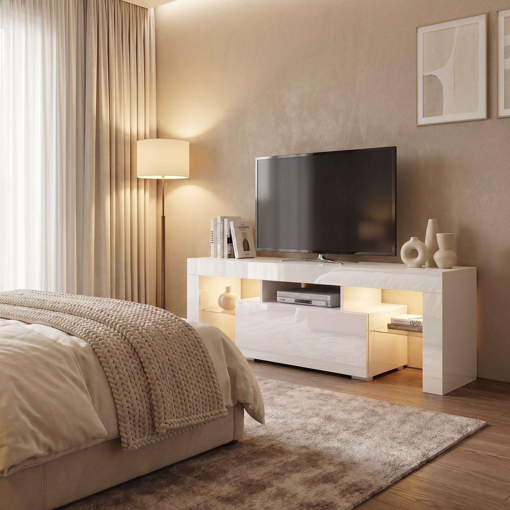 Rack Tv 120x36x45cm 2 Tiras Con Luz Variable Diseño Eeuu Color Blanco-6