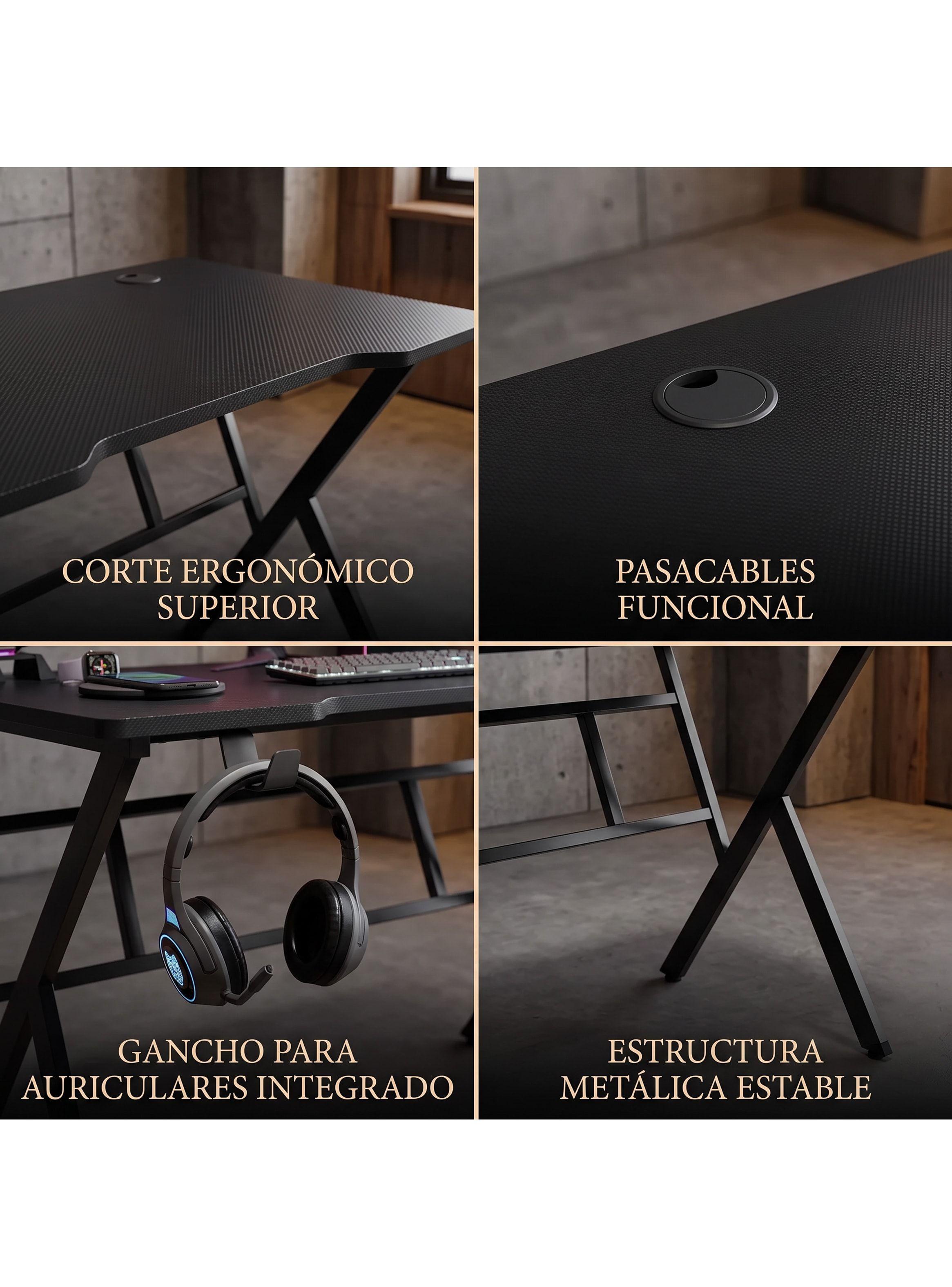 Escritorio Gamer Alessio Para Pc Con Estructura Metálica-3