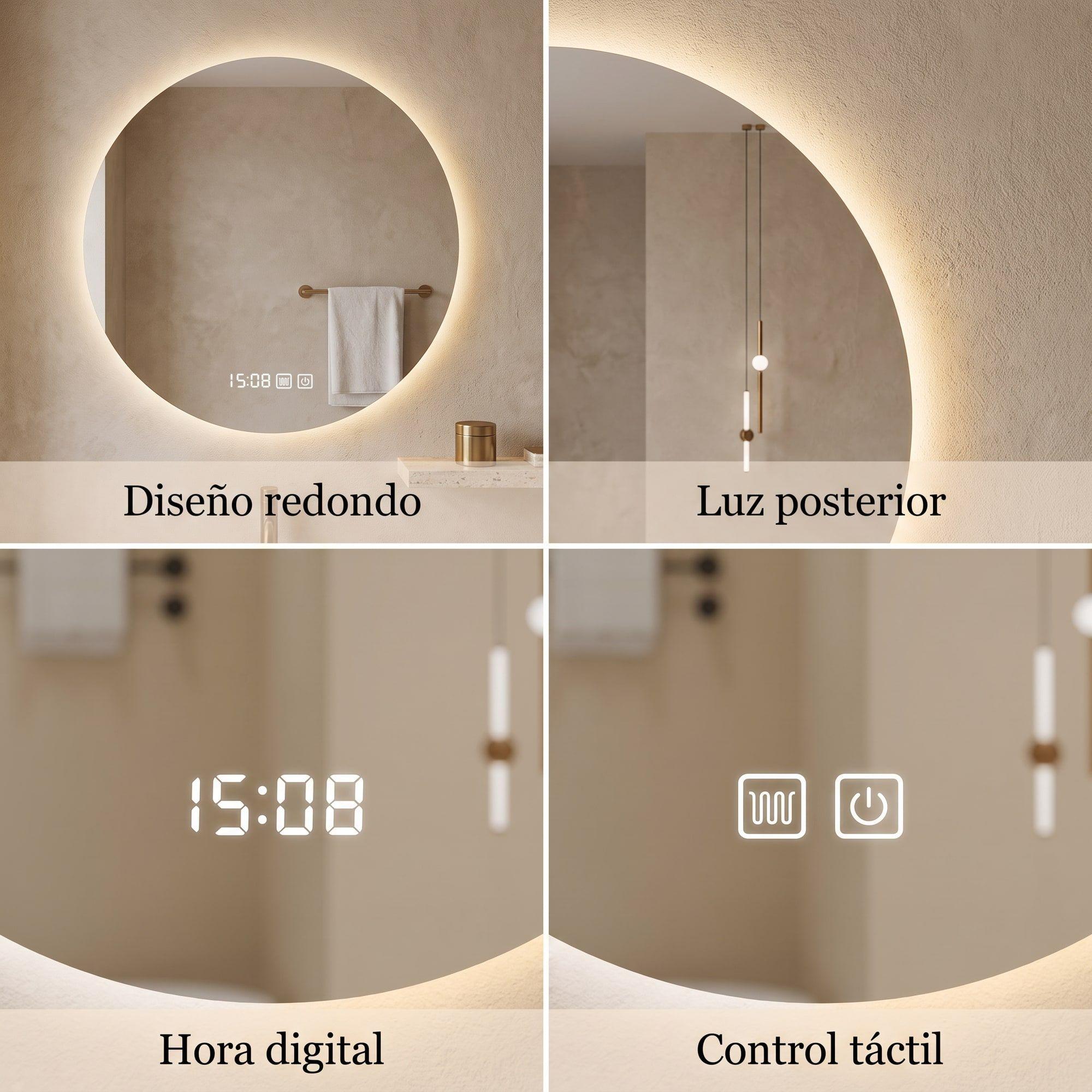Espejo Baños Inteligente Con Luz Variable Antiempañante 60cm Sin Circulo-3