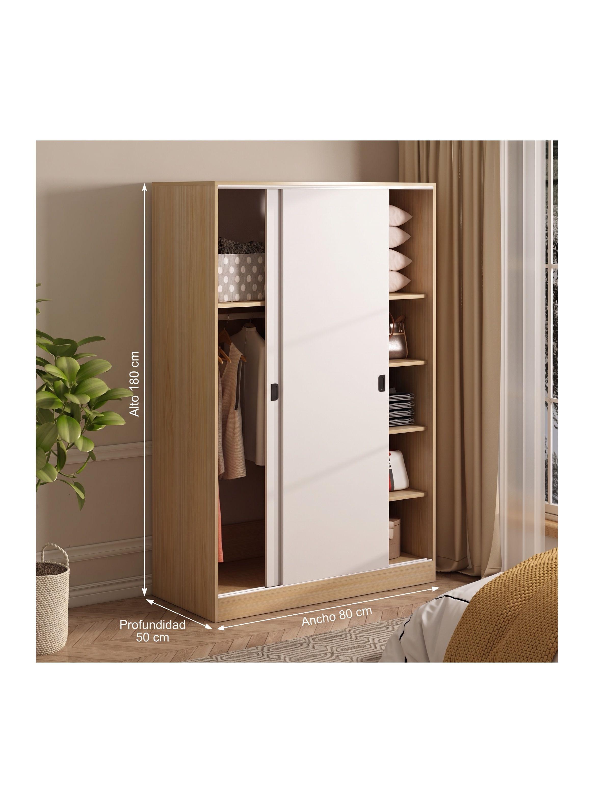 Clóset De 80 Cm Con Dos Puertas Correderas Y 5 Estantes Roble Claro Y Blanco YG80-A+B-2