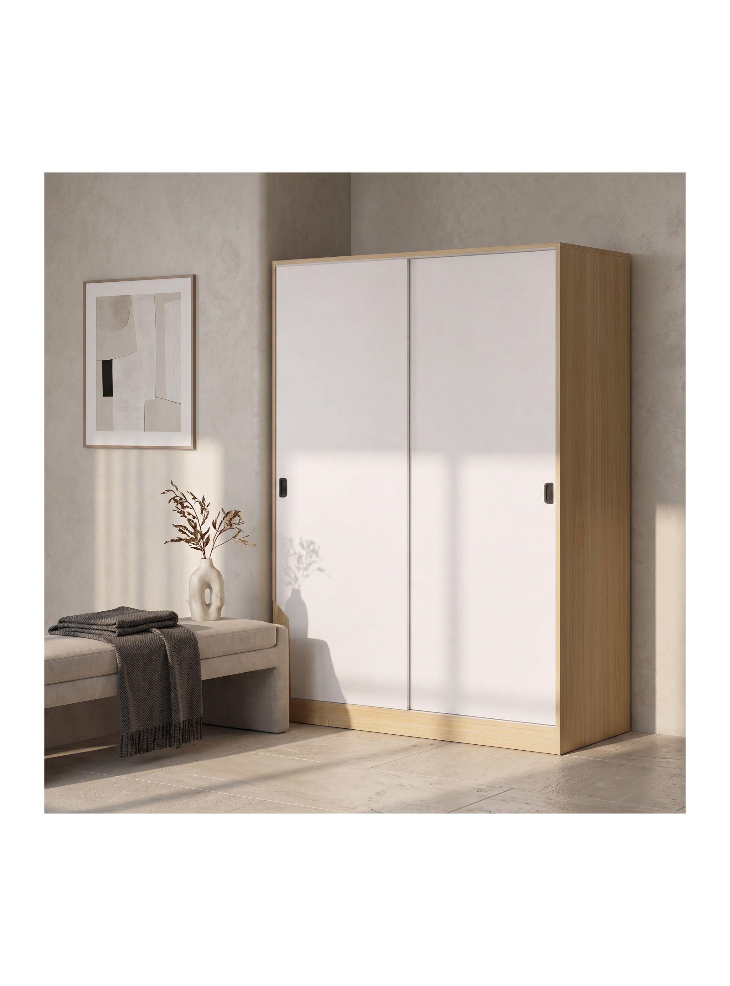 Clóset De 80 Cm Con Dos Puertas Correderas Y 5 Estantes Roble Claro Y Blanco YG80-A+B-4