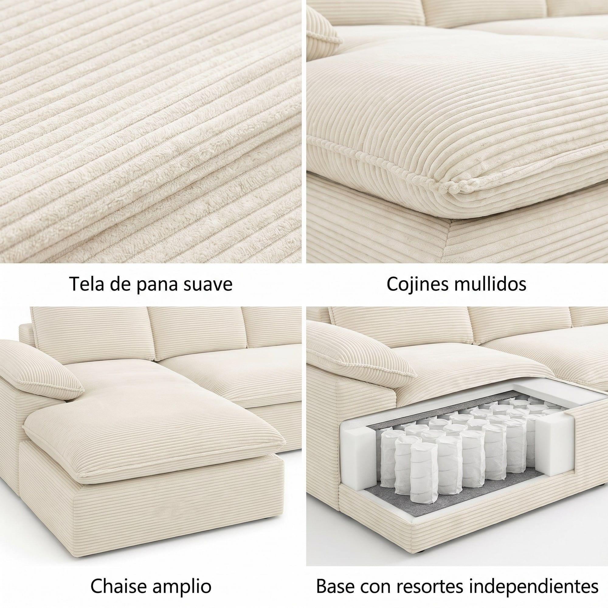 Sofá Seccional Izquierdo Luciano Resorte Independiente Beige Rayado-3