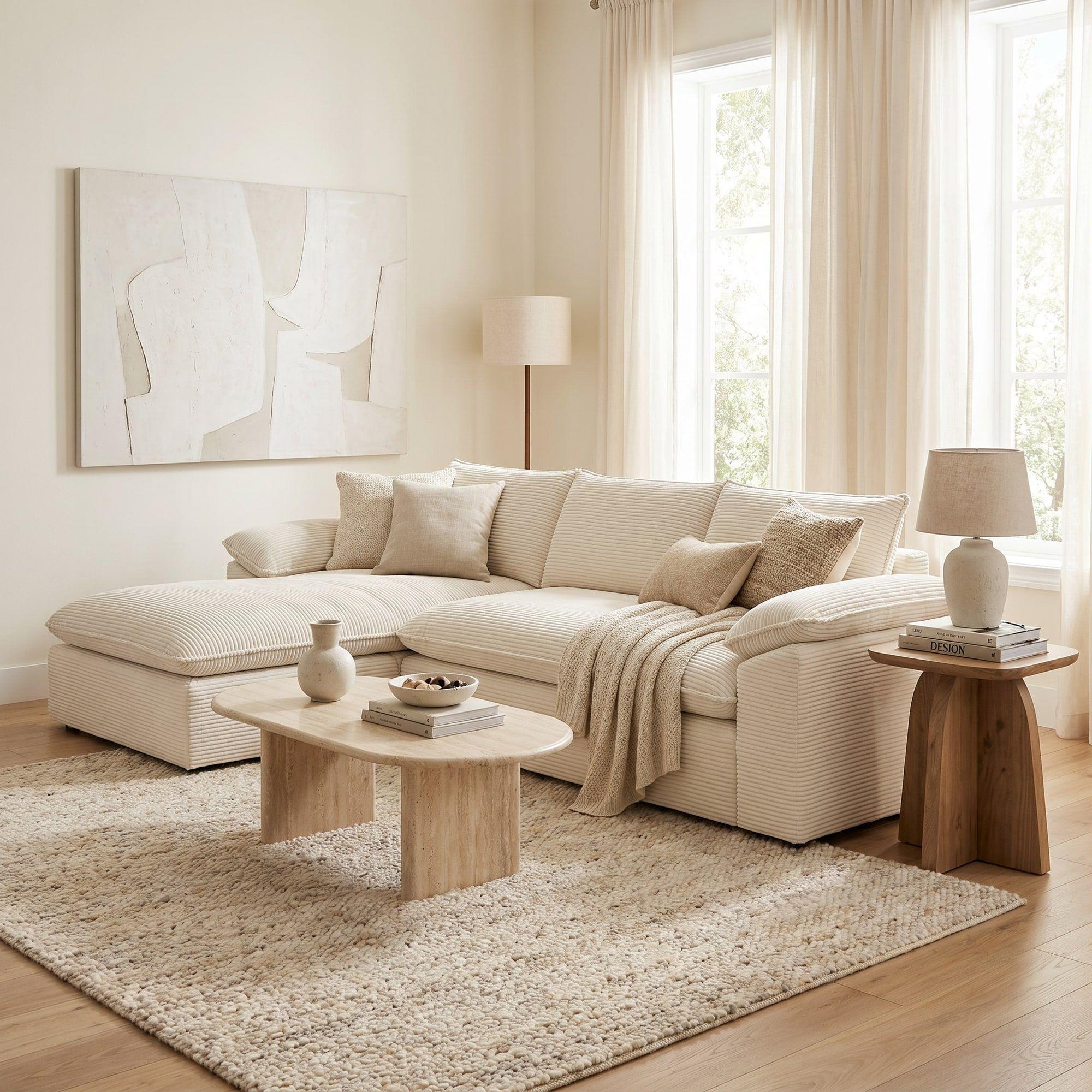 Sofá Seccional Izquierdo Luciano Resorte Independiente Beige Rayado-4