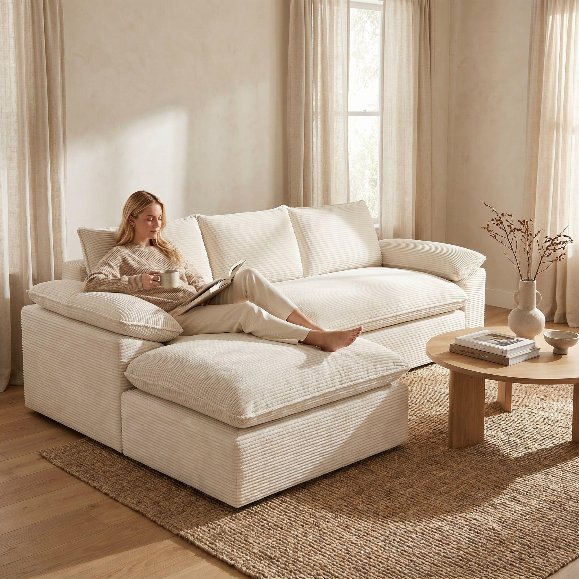 Sofá Seccional Izquierdo Luciano Resorte Independiente Beige Rayado-5