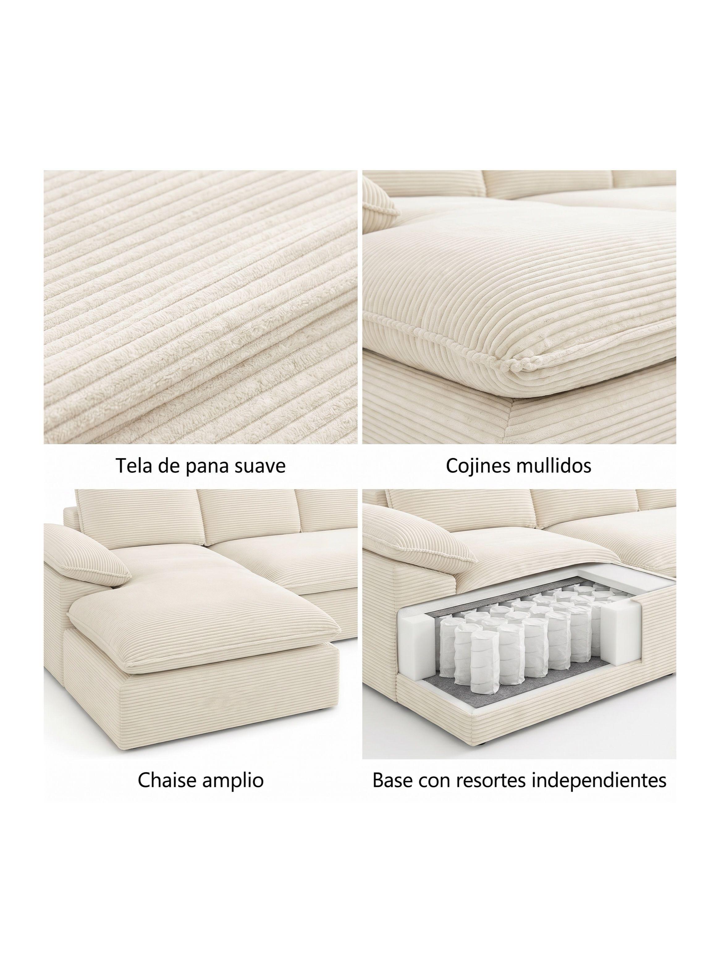 Sofá Seccional Izquierdo Luciano Resorte Independiente Beige Rayado-3