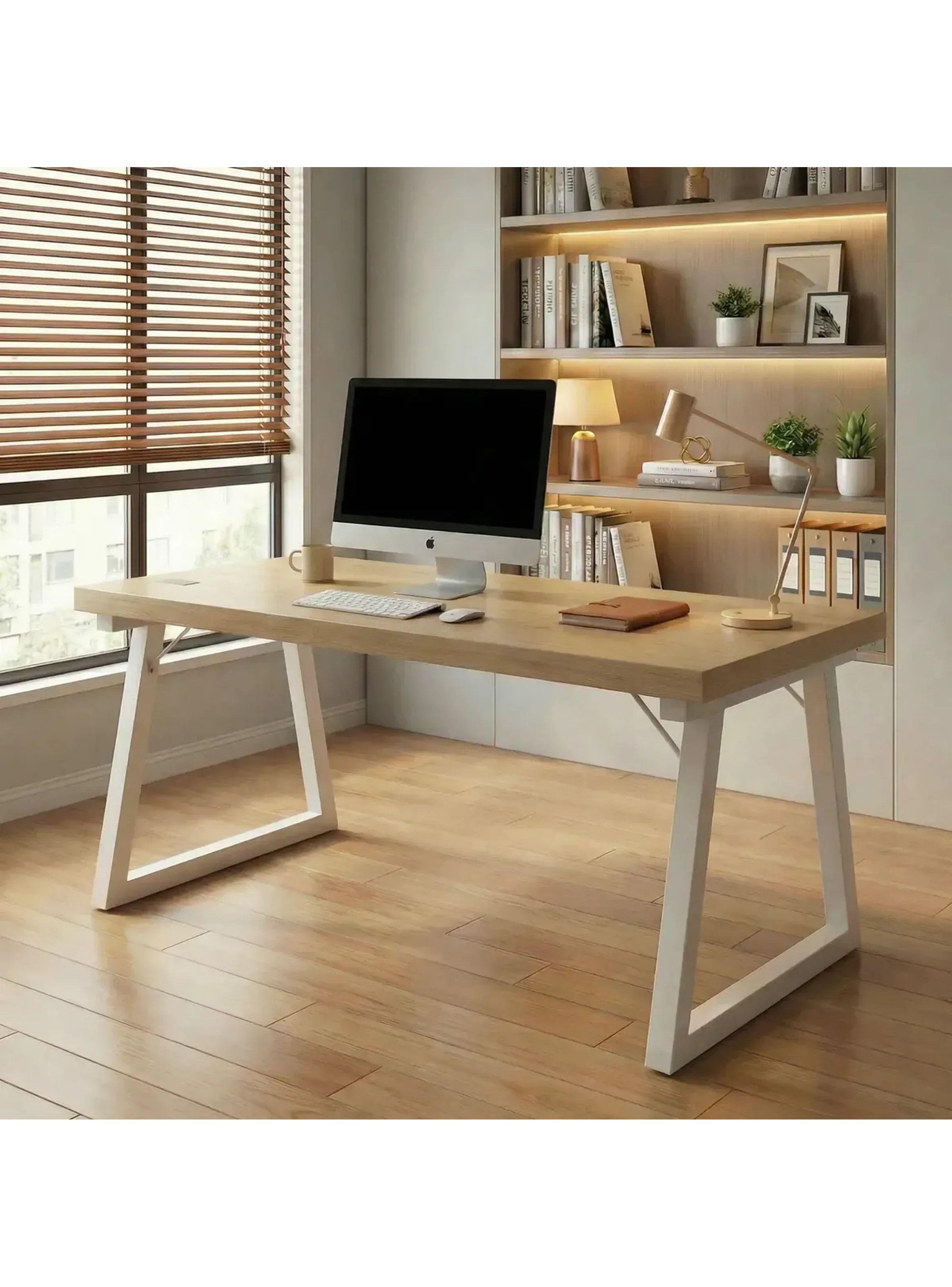 Escritorio Pata Metal Oficina 120x60x75cm Gruesa 30mm Marrón Claro-0