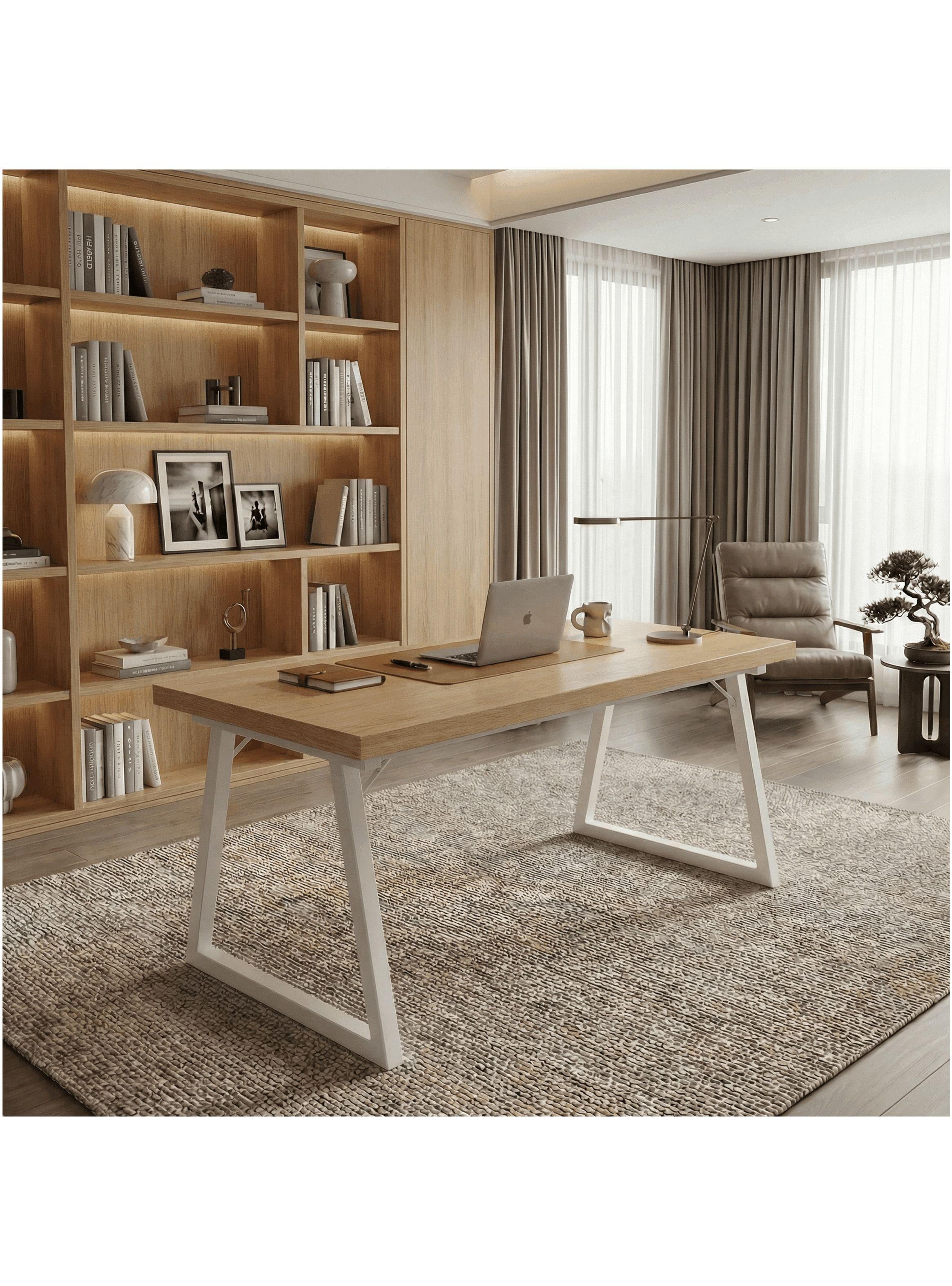Escritorio Pata Metal Oficina 120x60x75cm Gruesa 30mm Marrón Claro-2