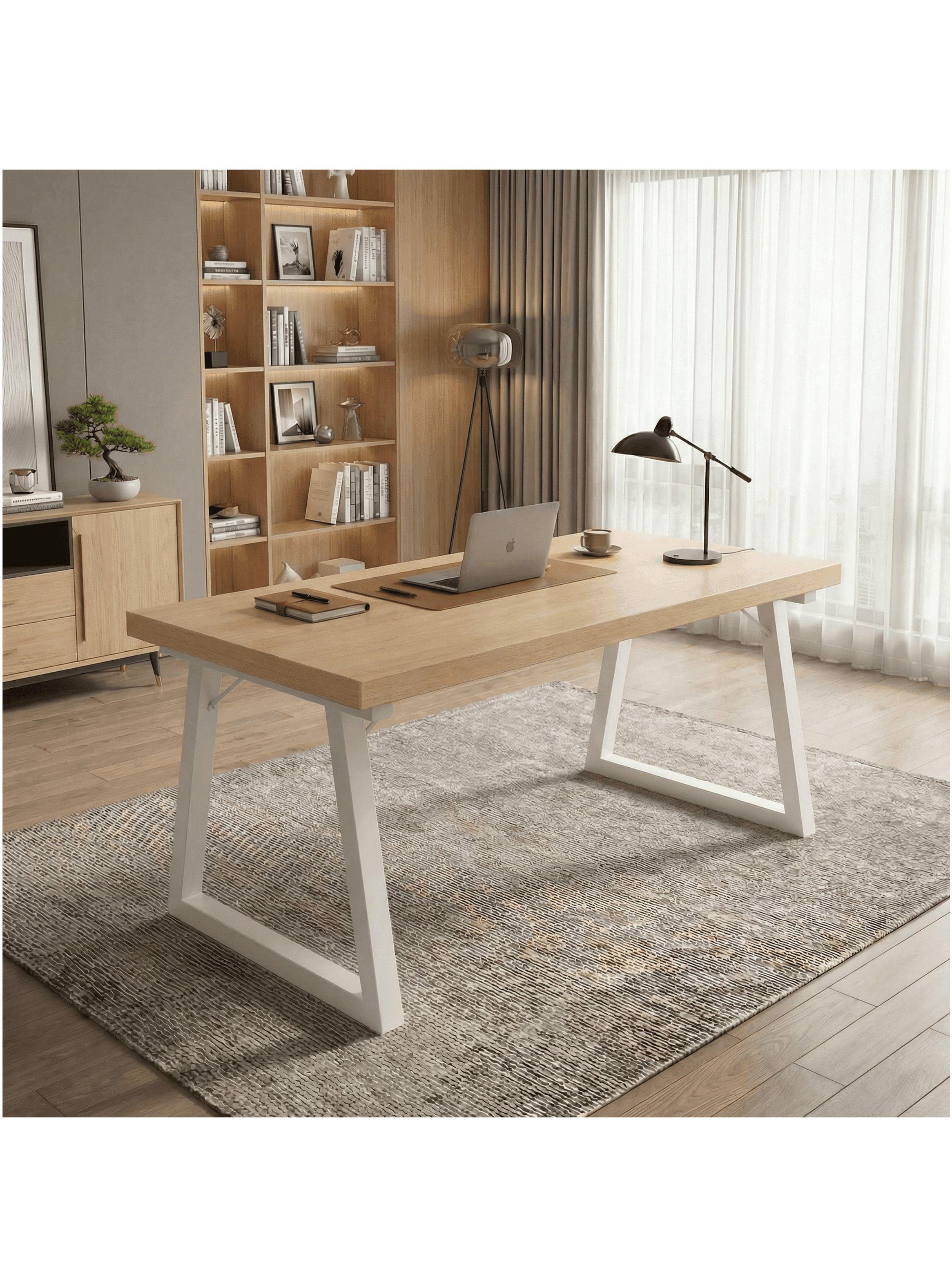 Escritorio Pata Metal Oficina 120x60x75cm Gruesa 30mm Marrón Claro-4