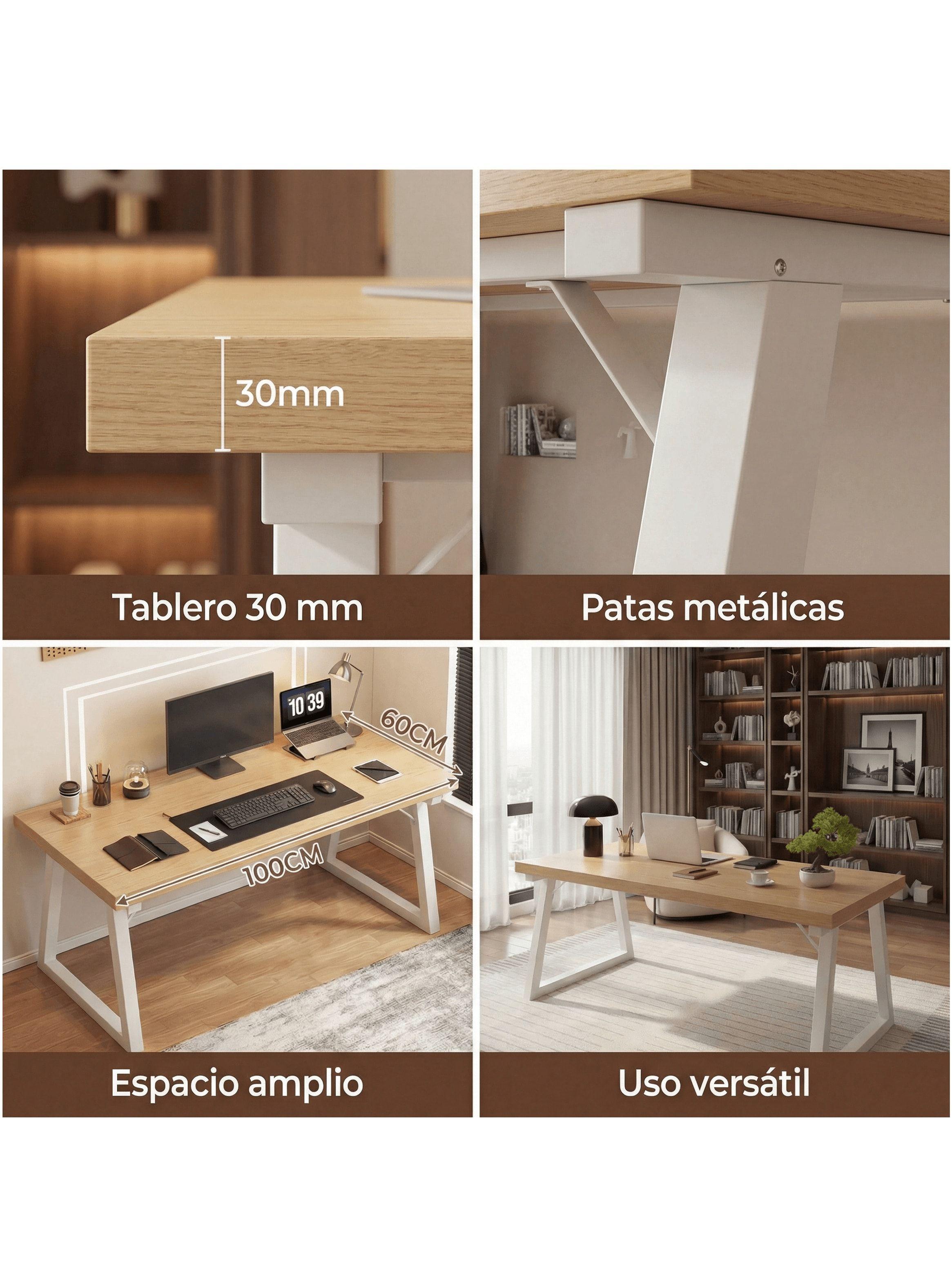 Escritorio Pata Metal Oficina 120x60x75cm Gruesa 30mm Marrón Claro-5
