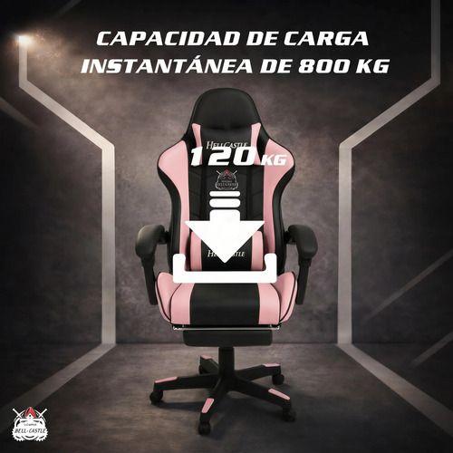 Silla Gamer Hell Castle Reclinable Con Cojin Lumbar Rosa Negro Cuero Sintético-2