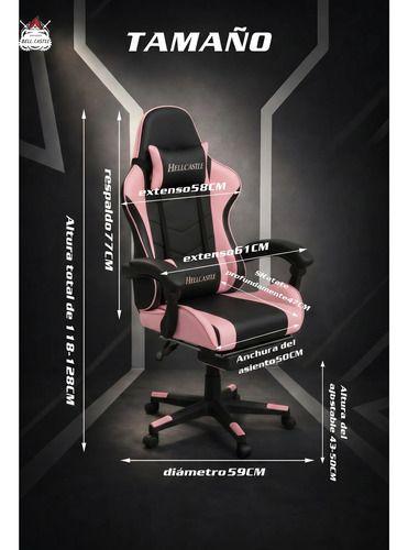 Silla Gamer Hell Castle Reclinable Con Cojin Lumbar Rosa Negro Cuero Sintético-3