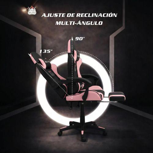 Silla Gamer Hell Castle Reclinable Con Cojin Lumbar Rosa Negro Cuero Sintético-5
