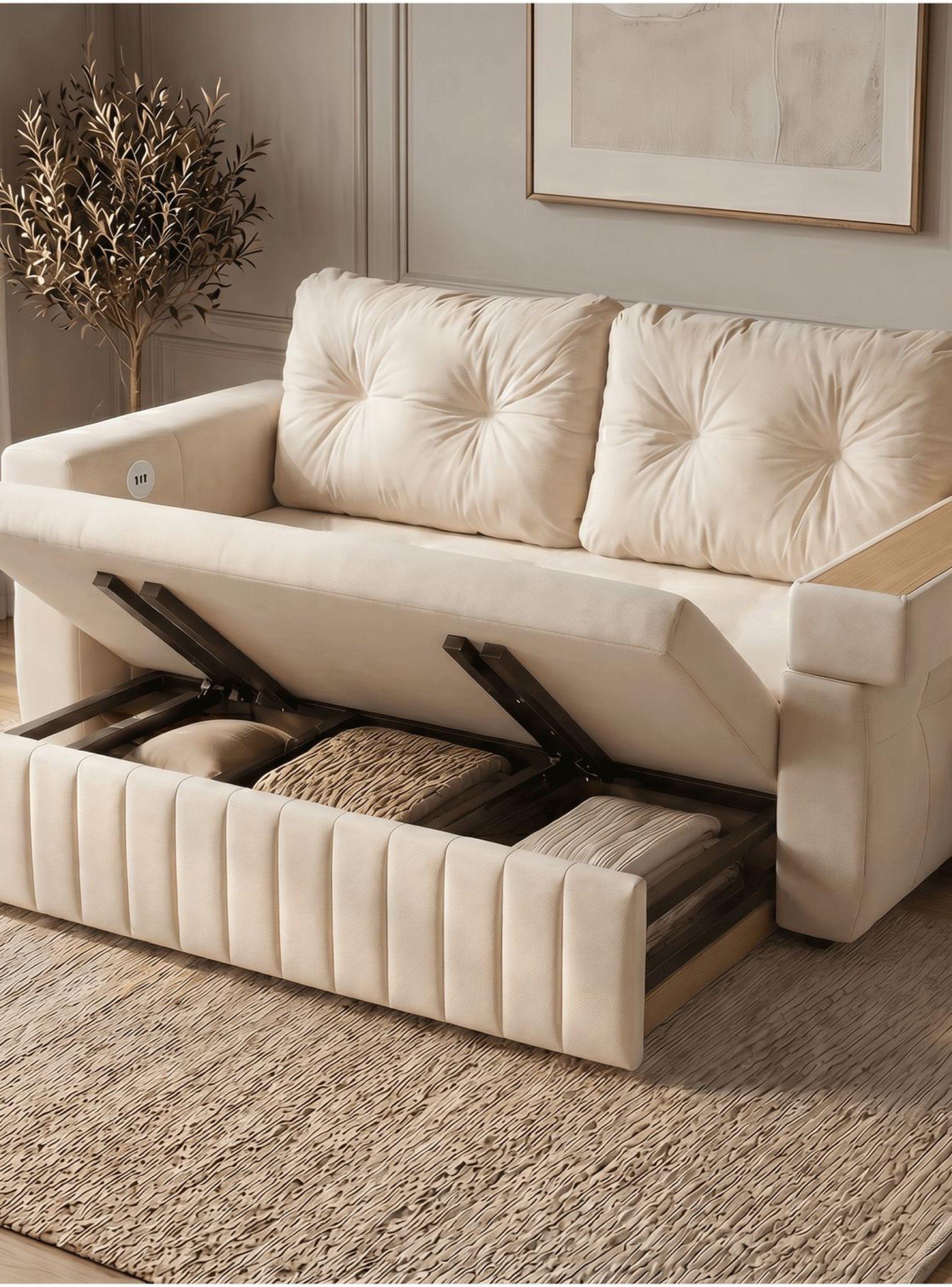 Sofa Cama 3 Cuerpo Alcenamiento Cama 2 Plazas Con Cargador SFCM202509 BLANCO-5