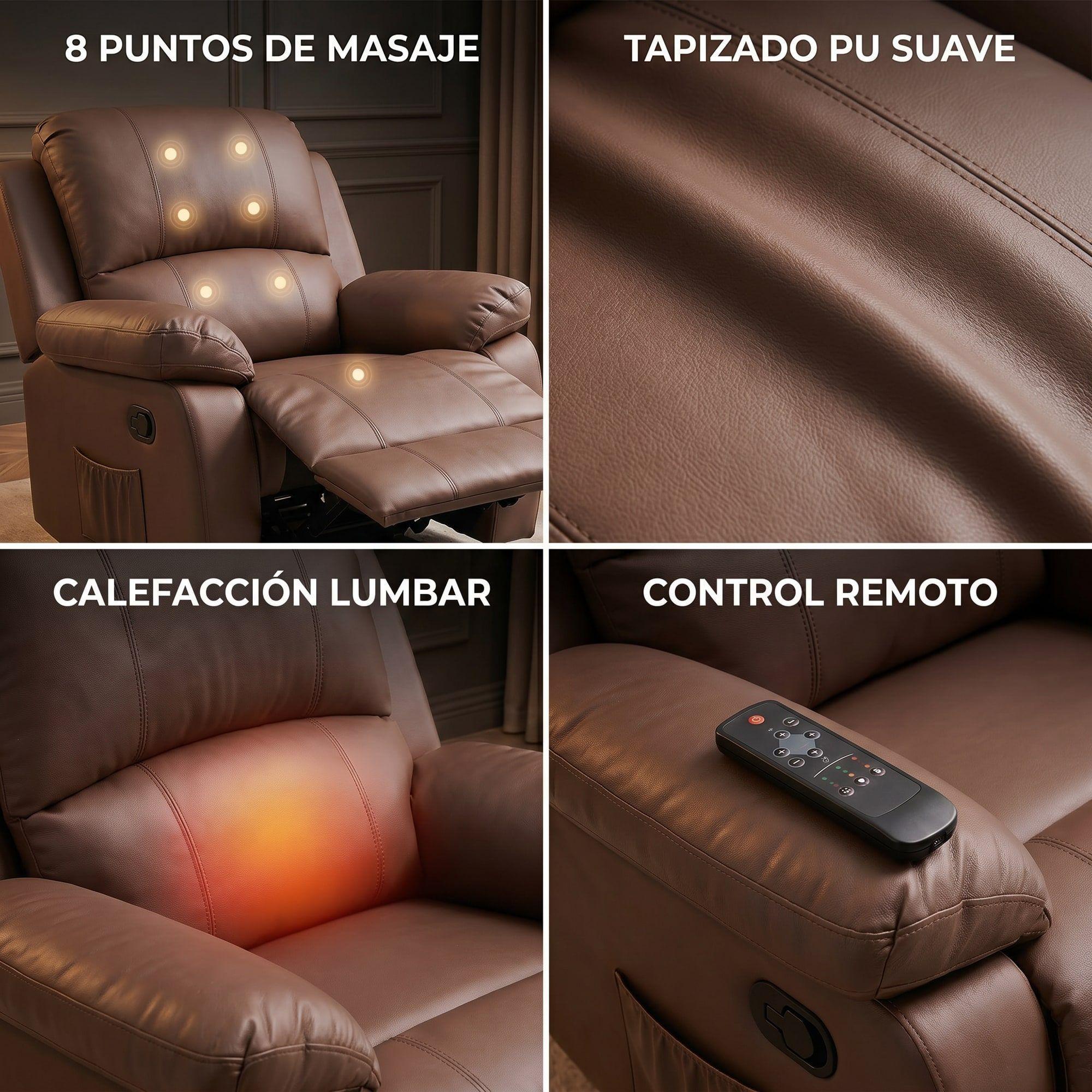 Berger Reclinable Homer Masaje + Reclinable + Calefaccion Marrón-3