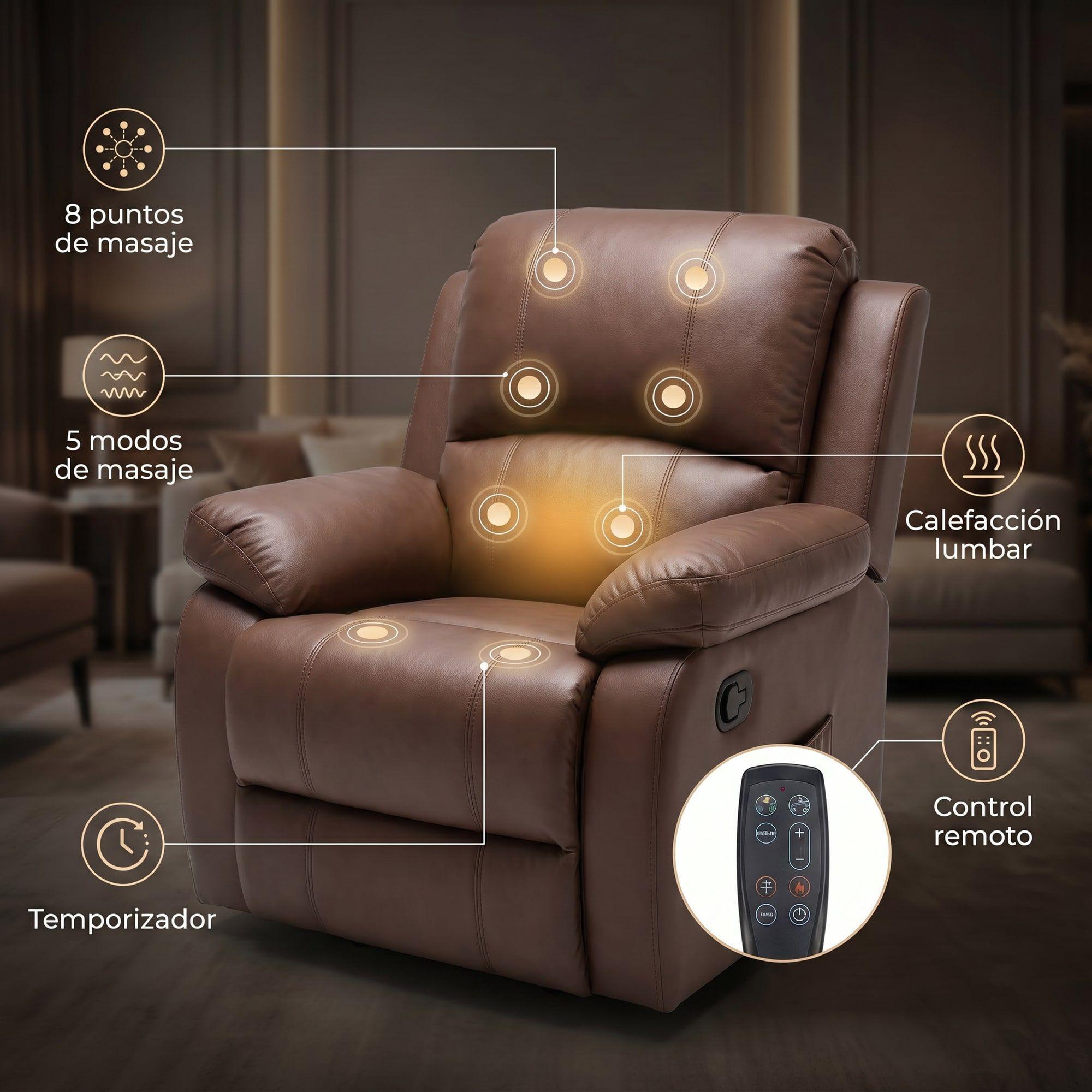 Berger Reclinable Homer Masaje + Reclinable + Calefaccion Marrón-6