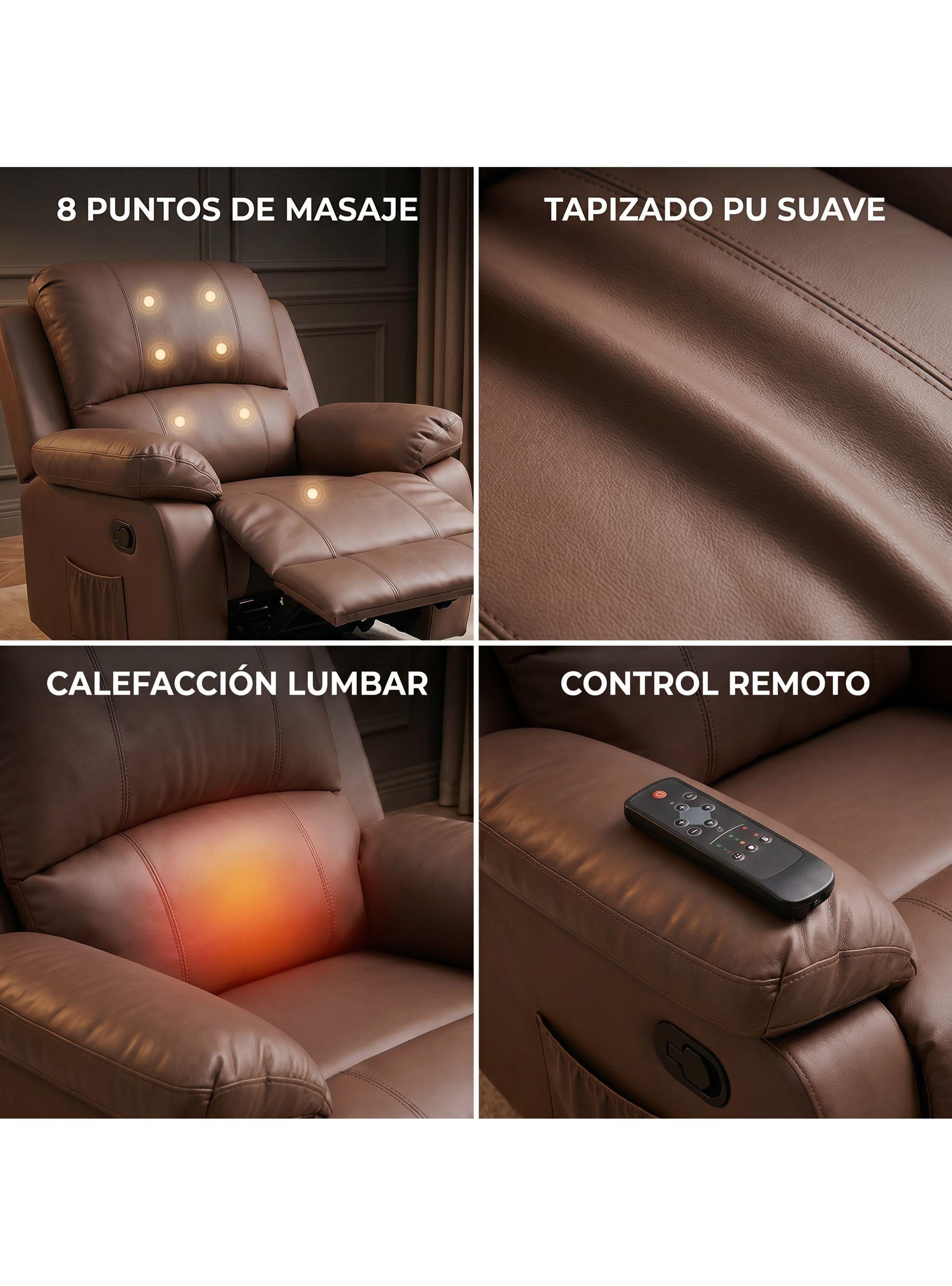 Berger Reclinable Homer Masaje + Reclinable + Calefaccion Marrón-3