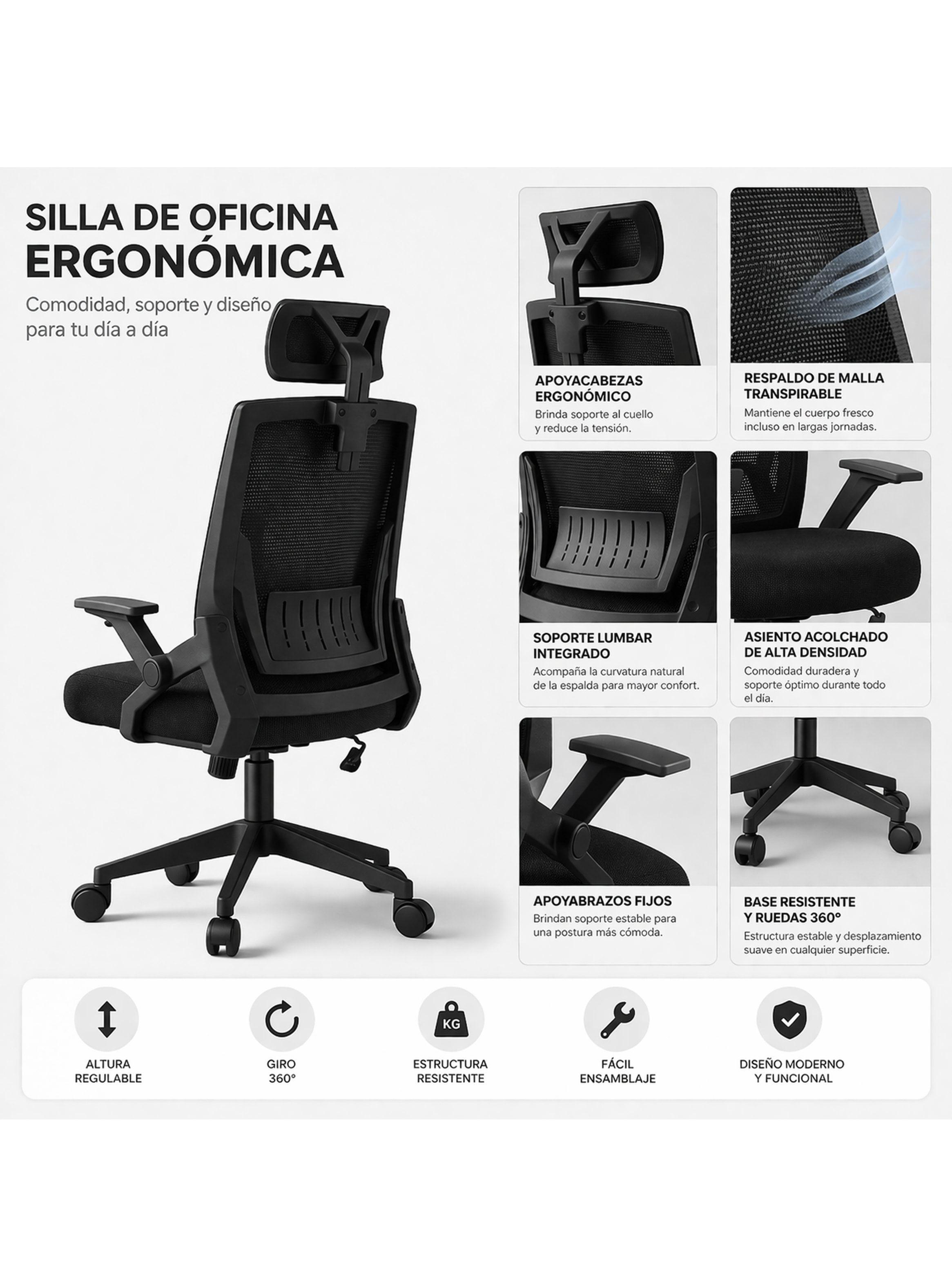 Silla Oficina Escritorio Ejecutiva Asiento De Memoria Cuello Negro-1