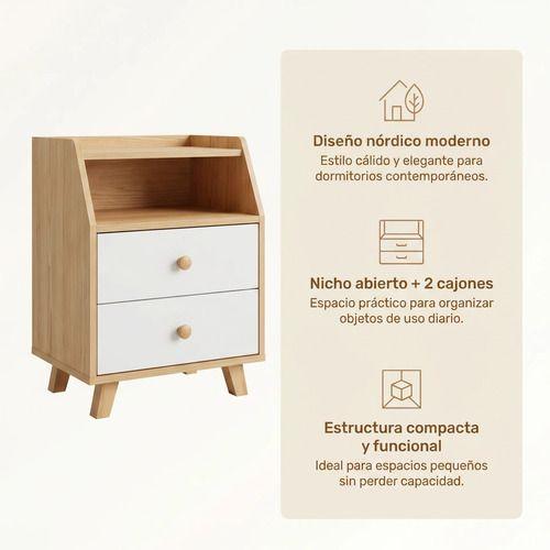 Velador 2 Niveles Con Cajones Homer Design 40*30*53 Marrón Mate-1