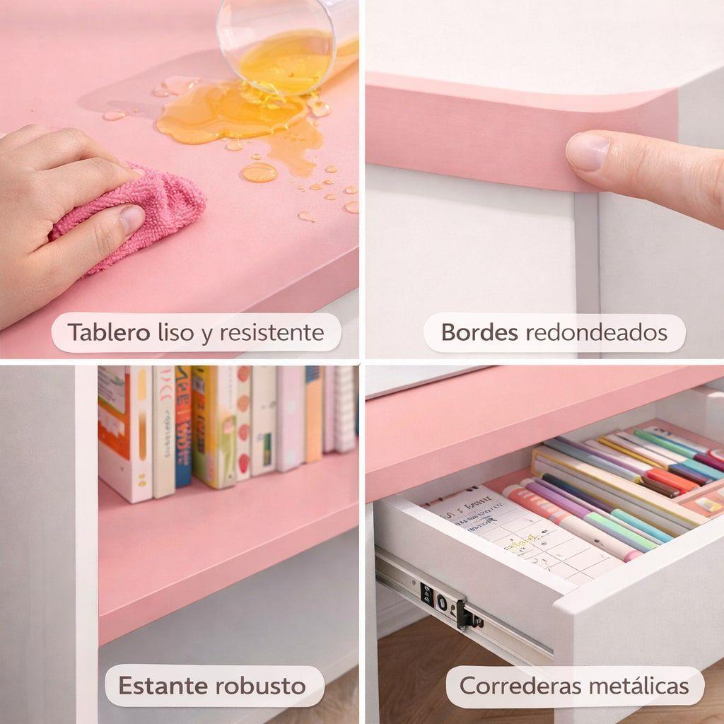 Escritorio Infantil Con Estante Y Organizadores 80x45x115cm Rosa-3