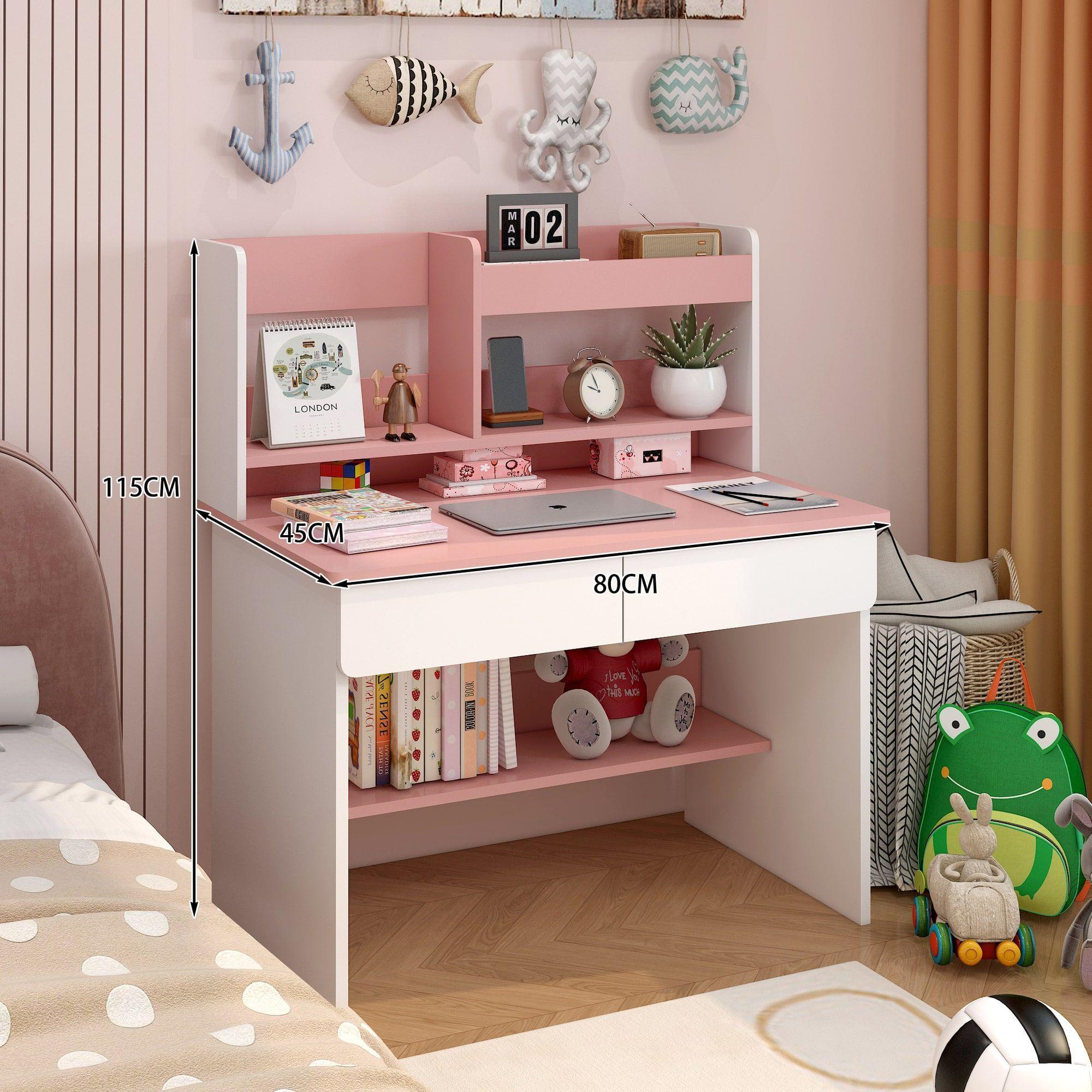 Escritorio Infantil Con Estante Y Organizadores 80x45x115cm Rosa-4