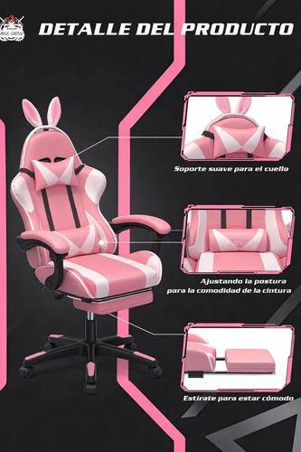 Silla Gamer Profesional Reclinable Calidad Premiun Homer Rosa Oreja-4