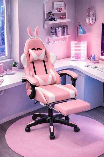 Silla Gamer Profesional Reclinable Calidad Premiun Homer Rosa Oreja-6