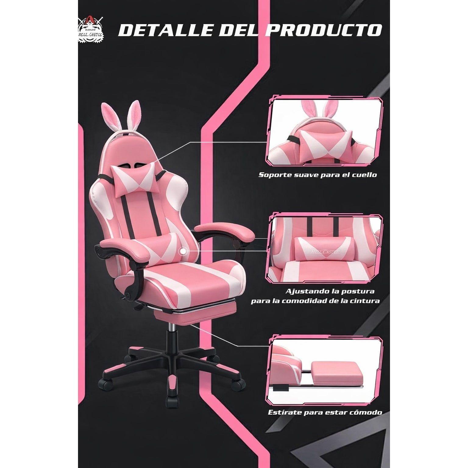 Silla Gamer Profesional Reclinable Calidad Premiun Homer Rosa Oreja-4