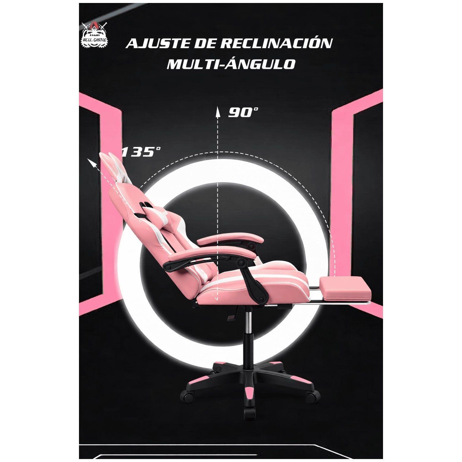 Silla Gamer Profesional Reclinable Calidad Premiun Homer Rosa Oreja-5