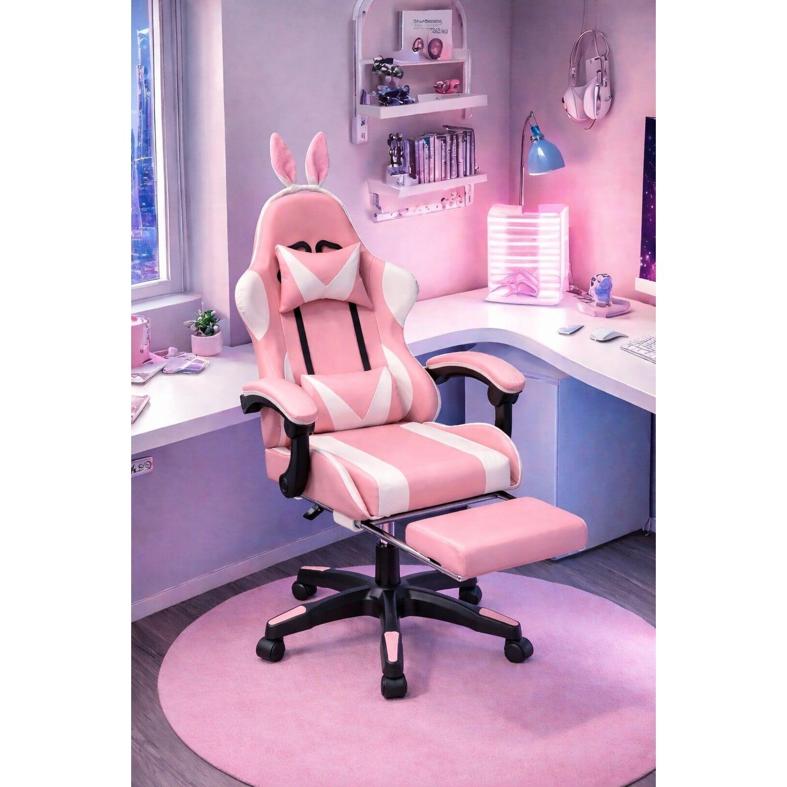 Silla Gamer Profesional Reclinable Calidad Premiun Homer Rosa Oreja-6