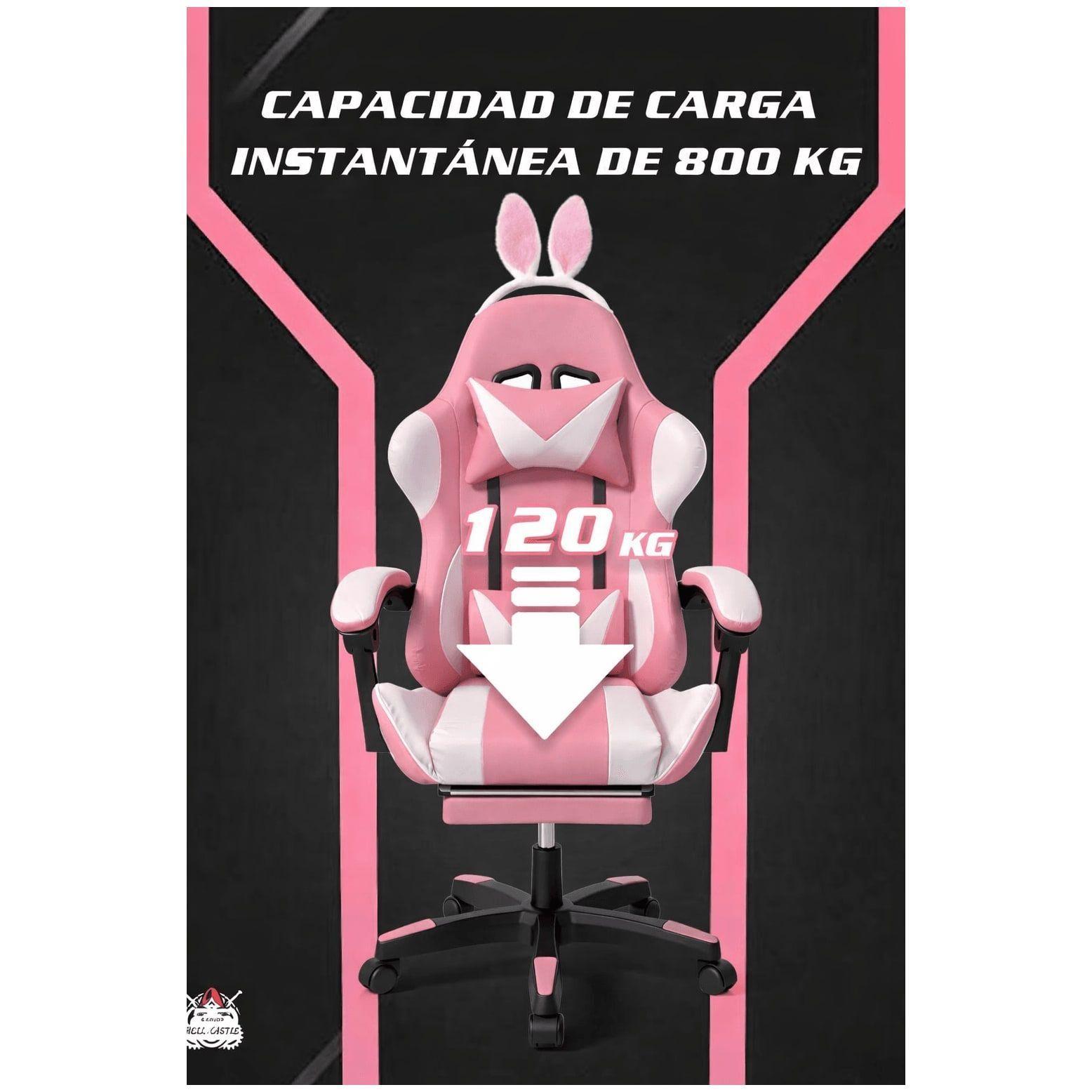 Silla Gamer Profesional Reclinable Calidad Premiun Homer Rosa Oreja-7