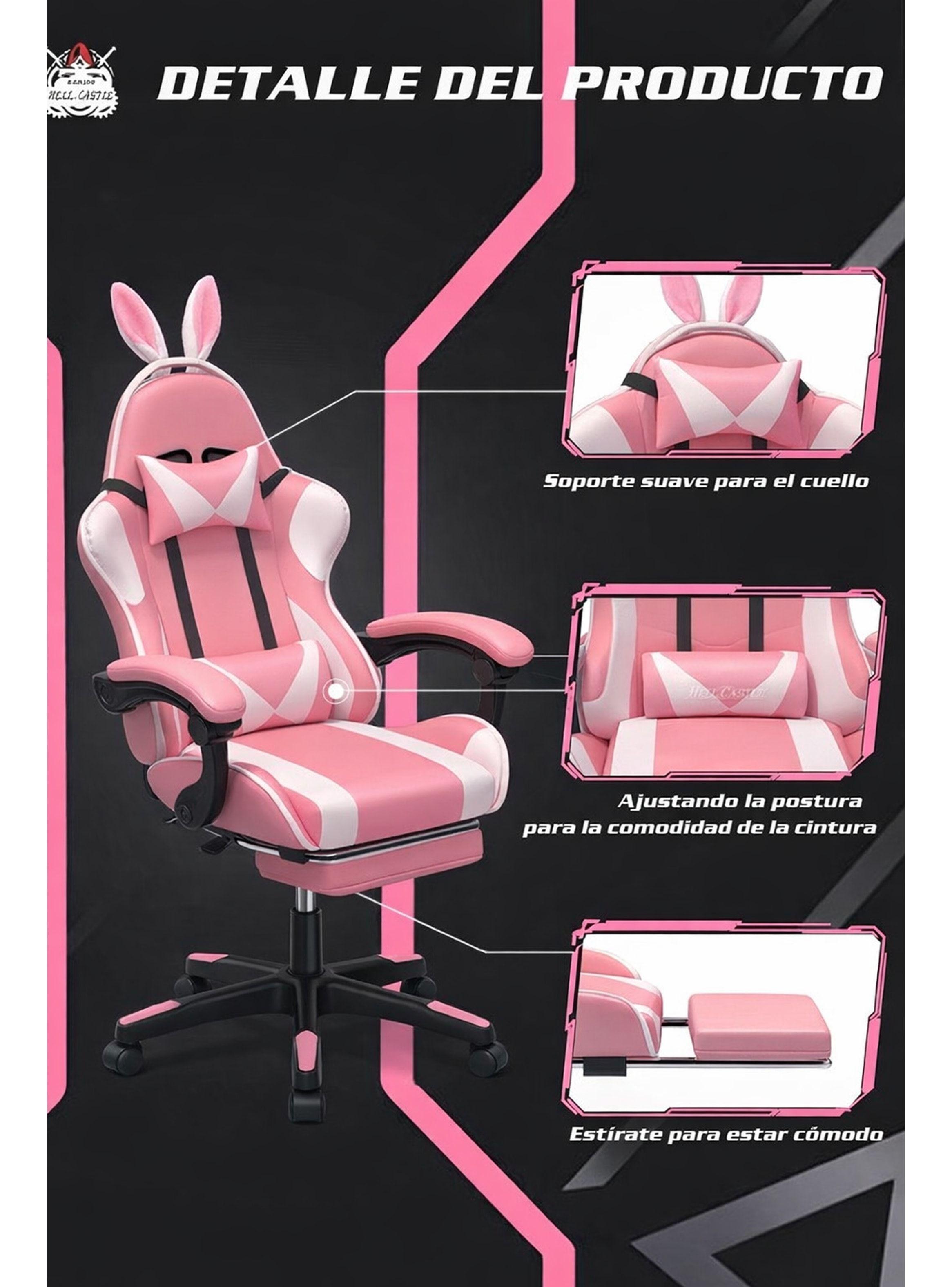 Silla Gamer Profesional Reclinable Calidad Premiun Homer Rosa Oreja-4