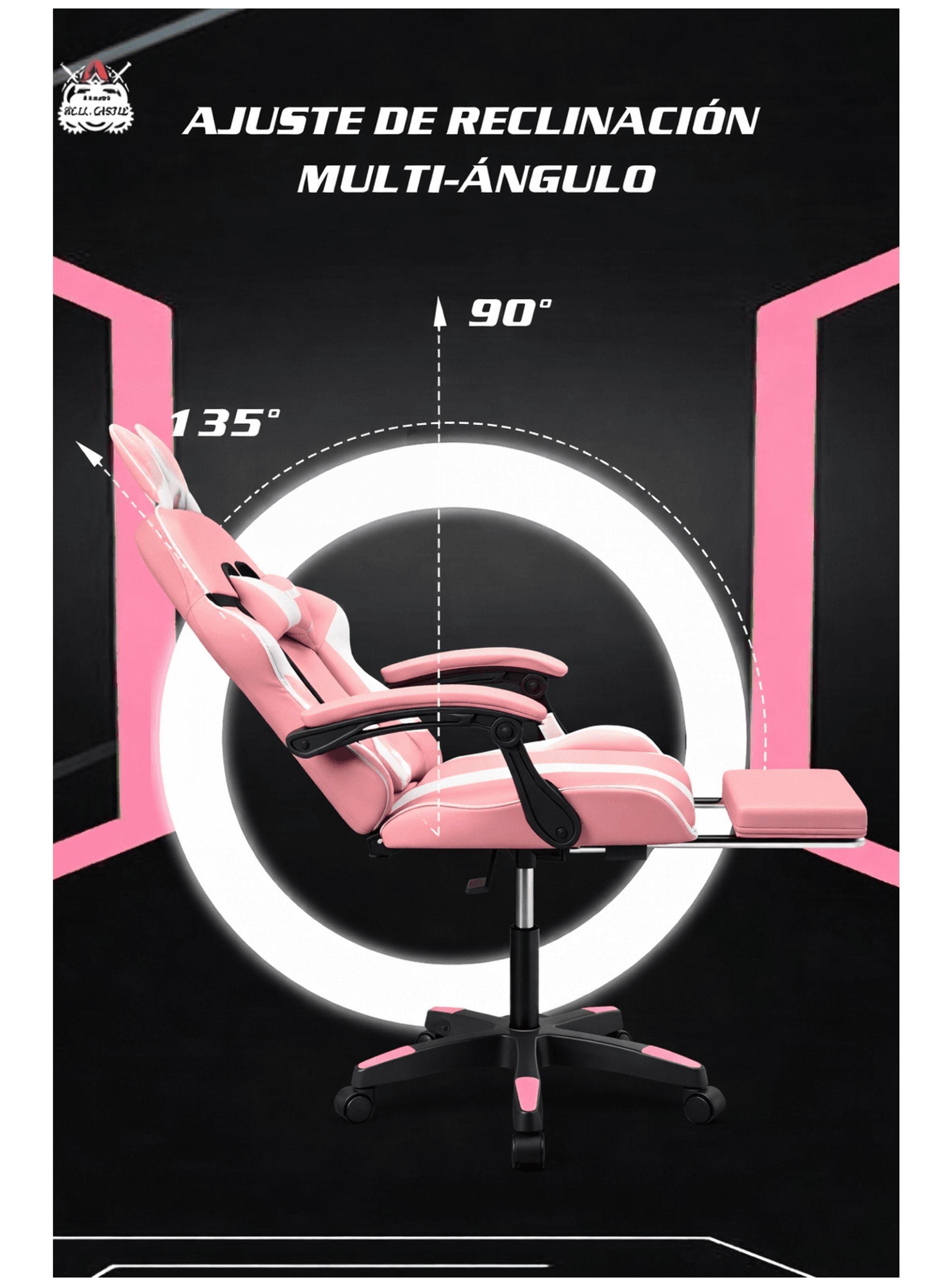 Silla Gamer Profesional Reclinable Calidad Premiun Homer Rosa Oreja-5