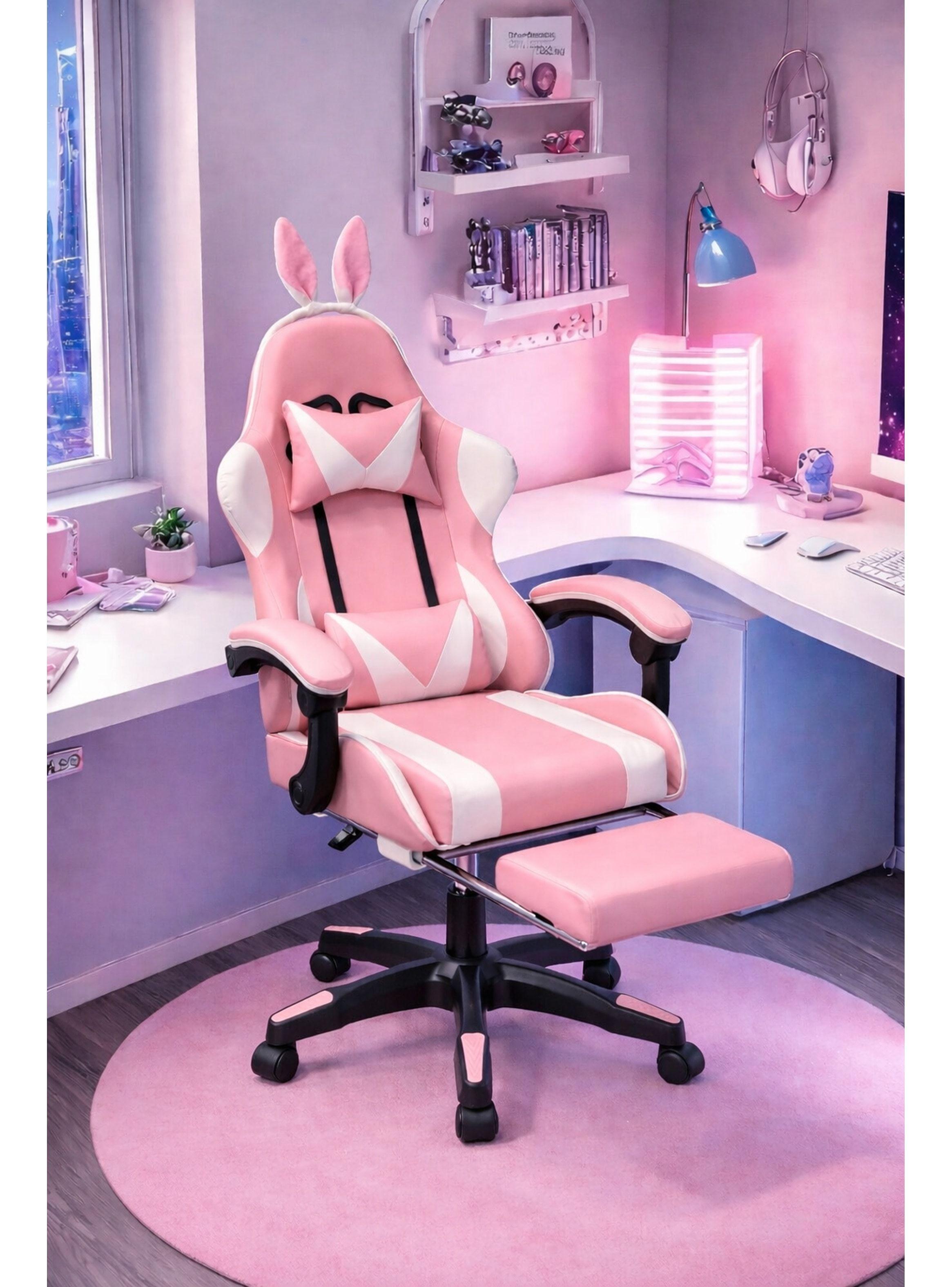 Silla Gamer Profesional Reclinable Calidad Premiun Homer Rosa Oreja-6