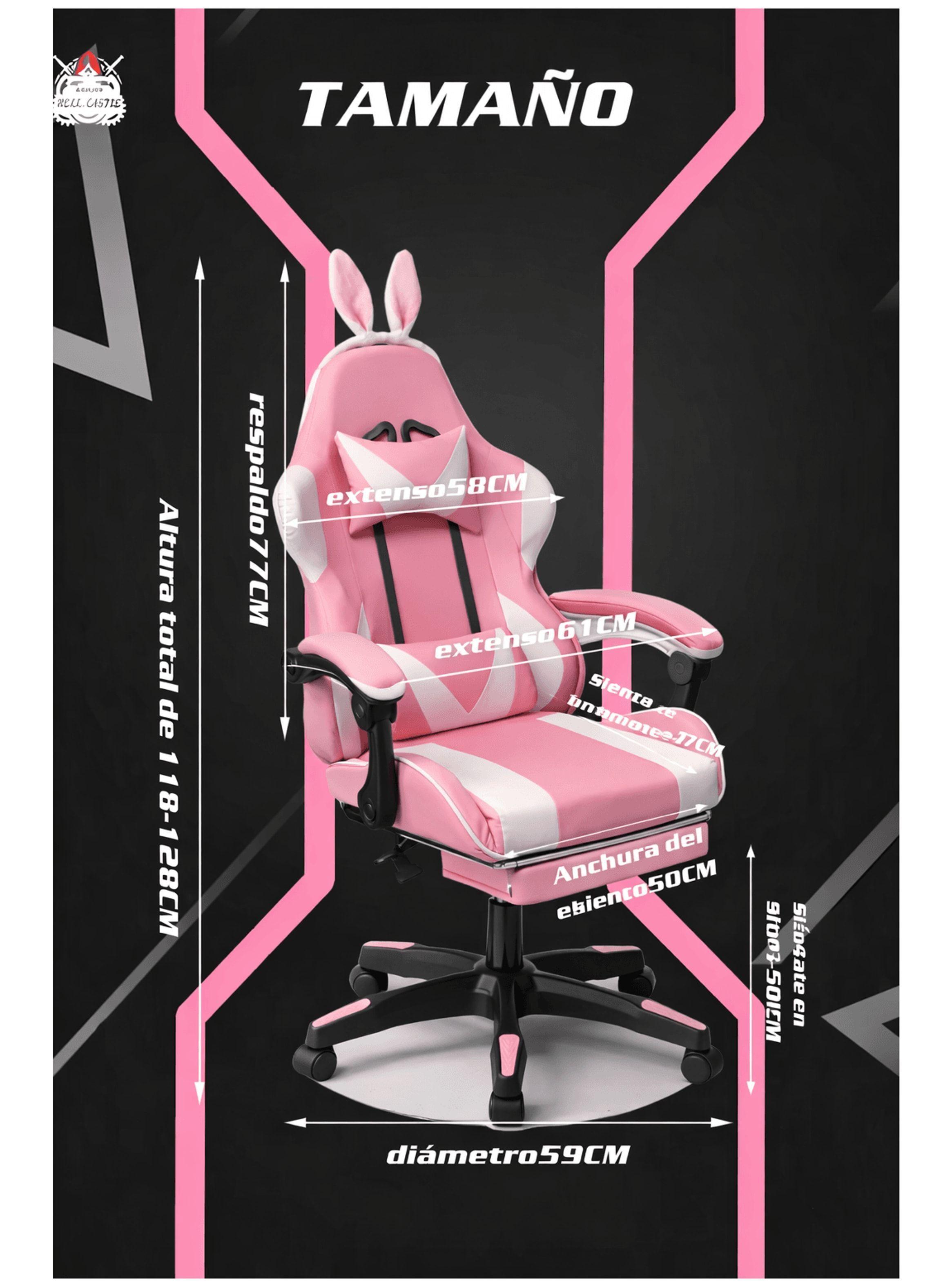 Silla Gamer Profesional Reclinable Calidad Premiun Homer Rosa Oreja-8