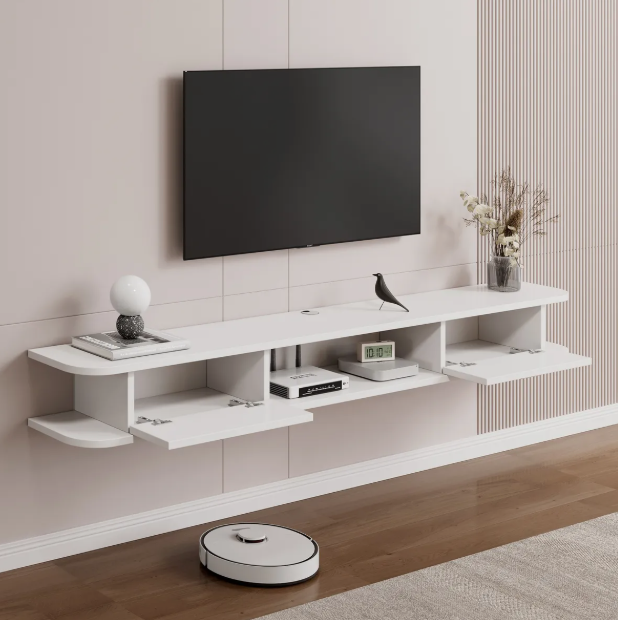 Rack Tv 140x24x18cm Flotante Melamina Homer Design 2 Cajones-2