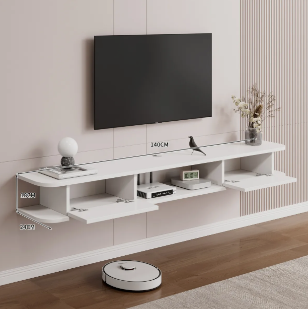 Rack Tv 140x24x18cm Flotante Melamina Homer Design 2 Cajones-4