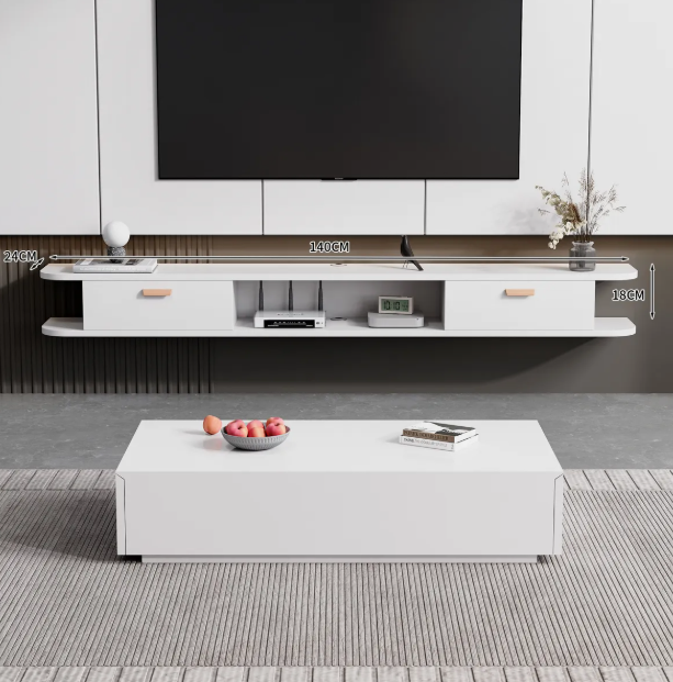Rack Tv 140x24x18cm Flotante Melamina Homer Design 2 Cajones-5