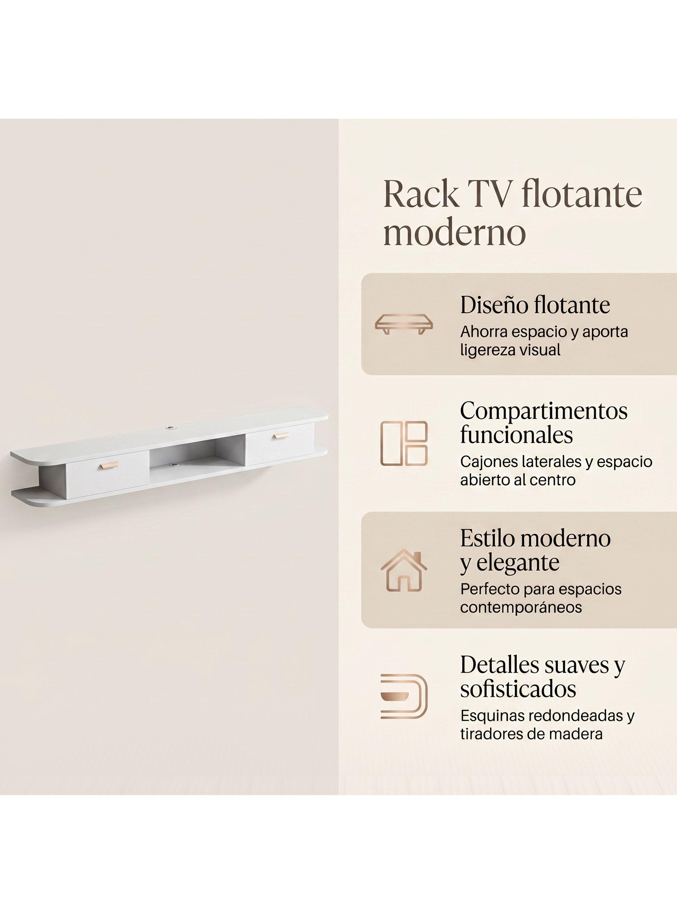 Rack Tv 140x24x18cm Flotante Melamina Homer Design 2 Cajones-1