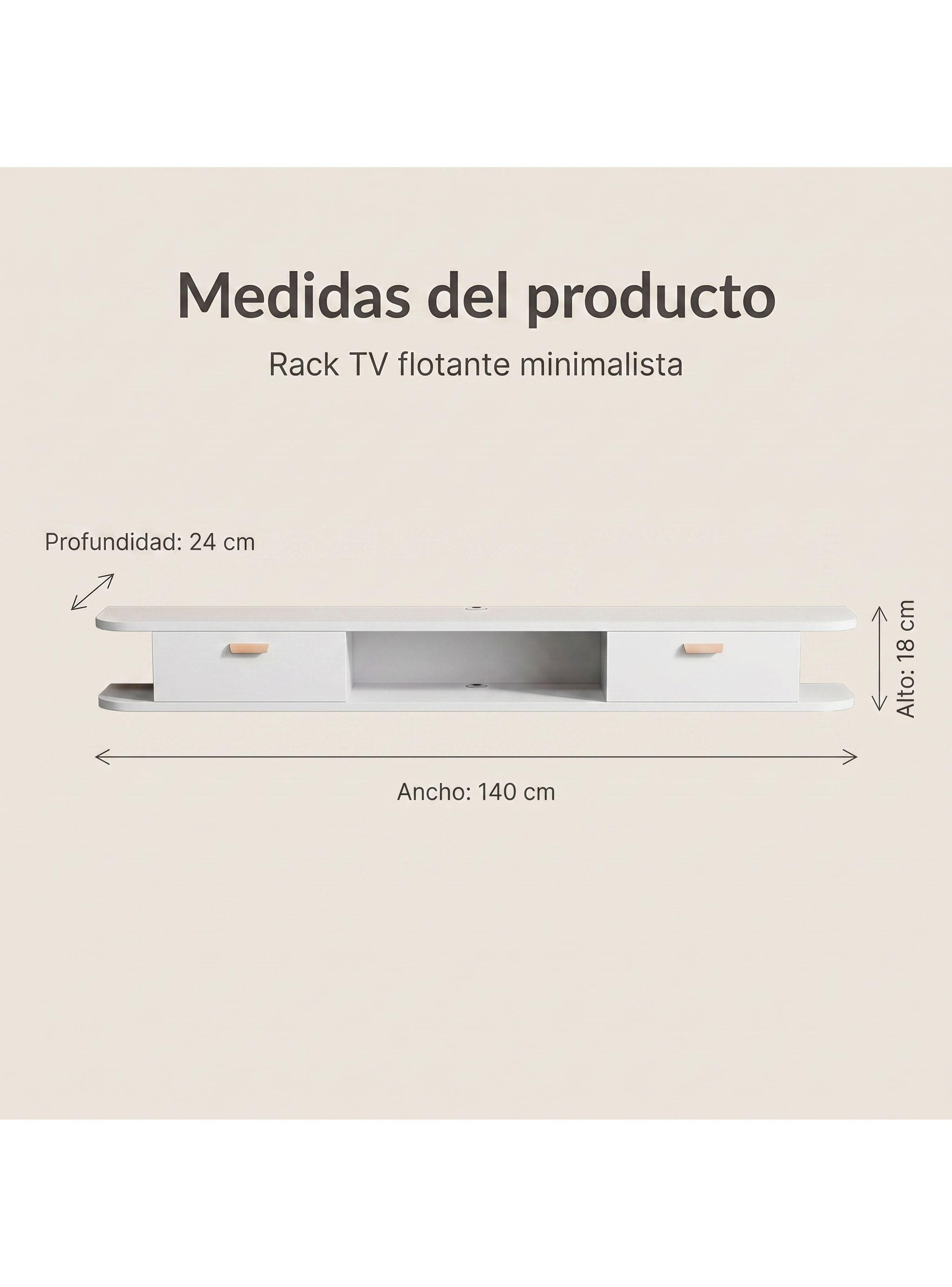Rack Tv 140x24x18cm Flotante Melamina Homer Design 2 Cajones-2